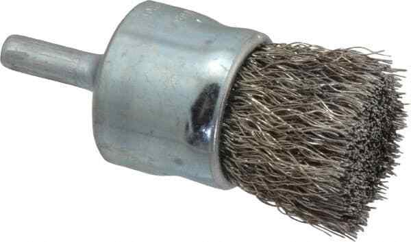 Weiler 1″ Brush Diam, Crimped, End Brush 1/4″ Diam Steel Shank, 22,000 Max RPM