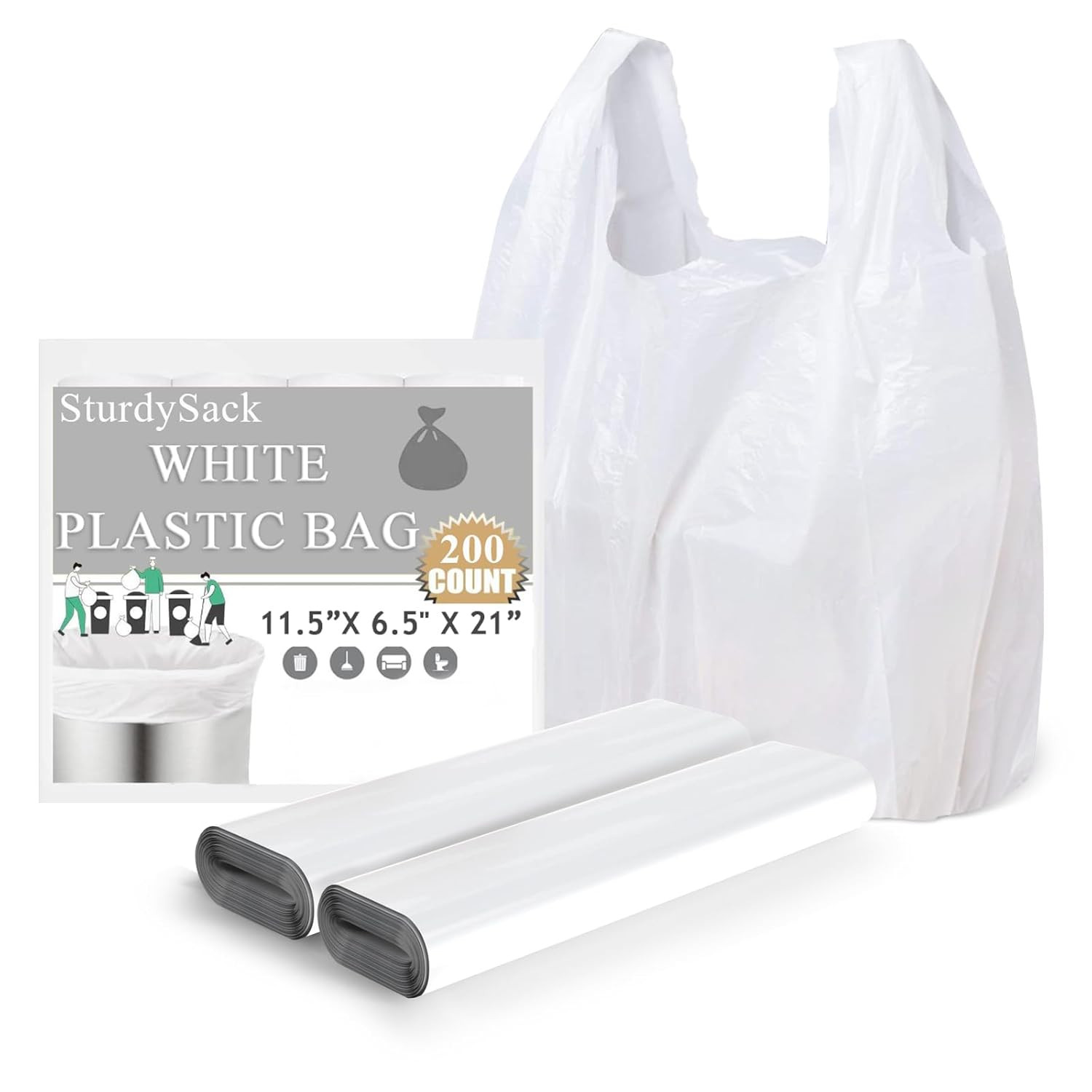 200 Plastic Grocery Bags 11.5×6.5×21 Durable 22lb Leakproof Shopping Totes