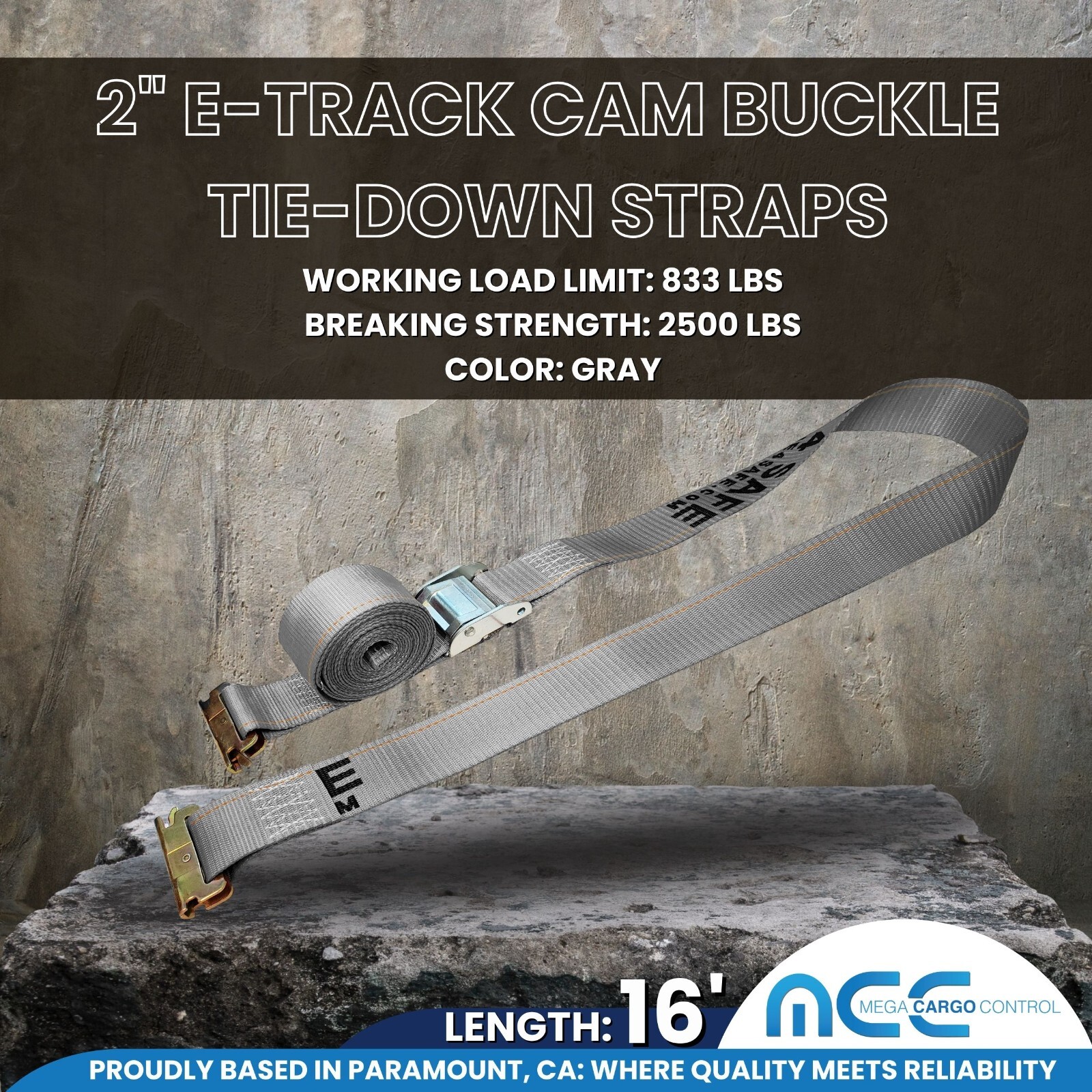 2″ x 12′ 16′ 20′ E-Track Cam Buckle Tie Down Strap for Truck Trailer Cargo Van