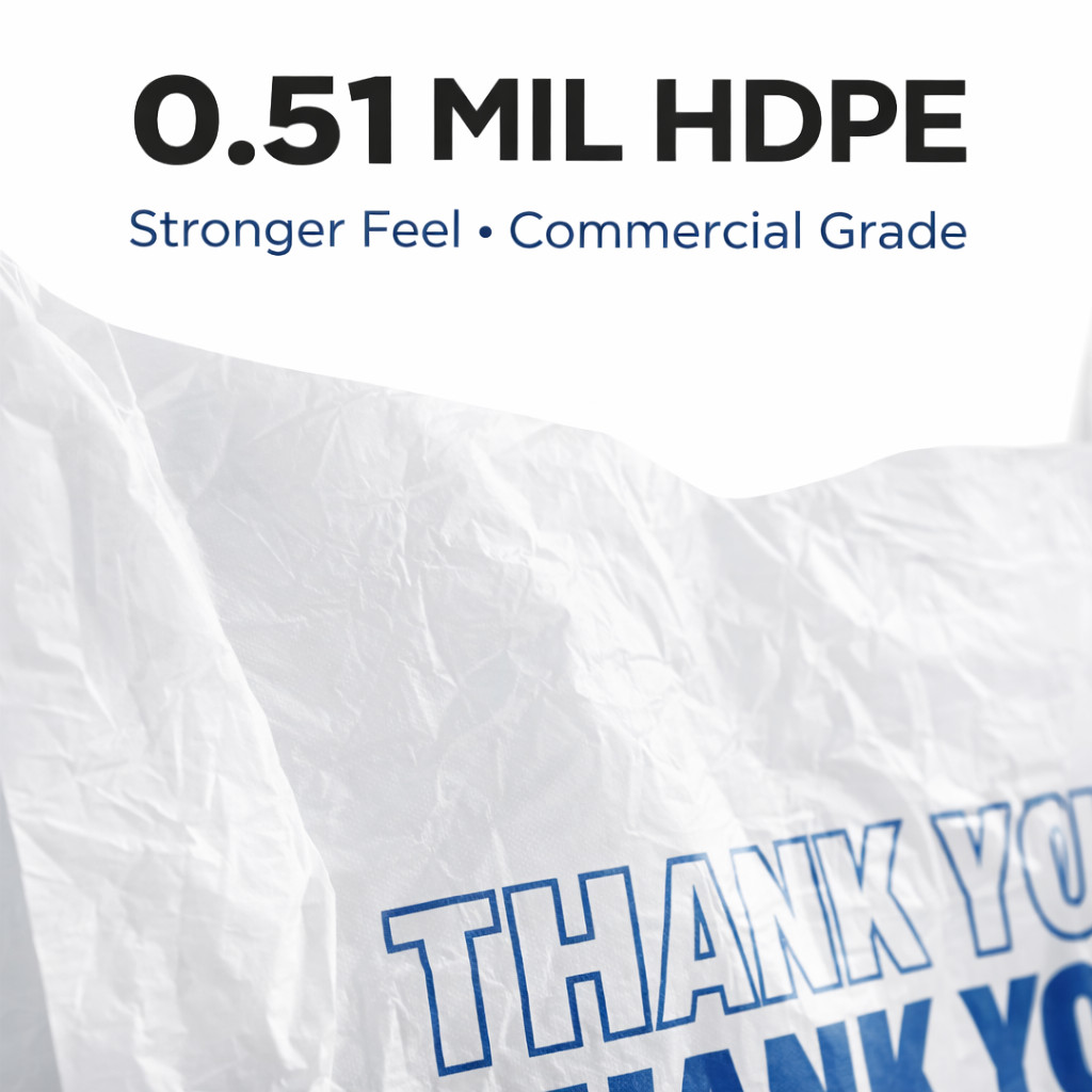 Bags 1/6 Large 21 x 6.5 x 11.5 White THANK YOU T-Shirt Plastic Shopping Grocery