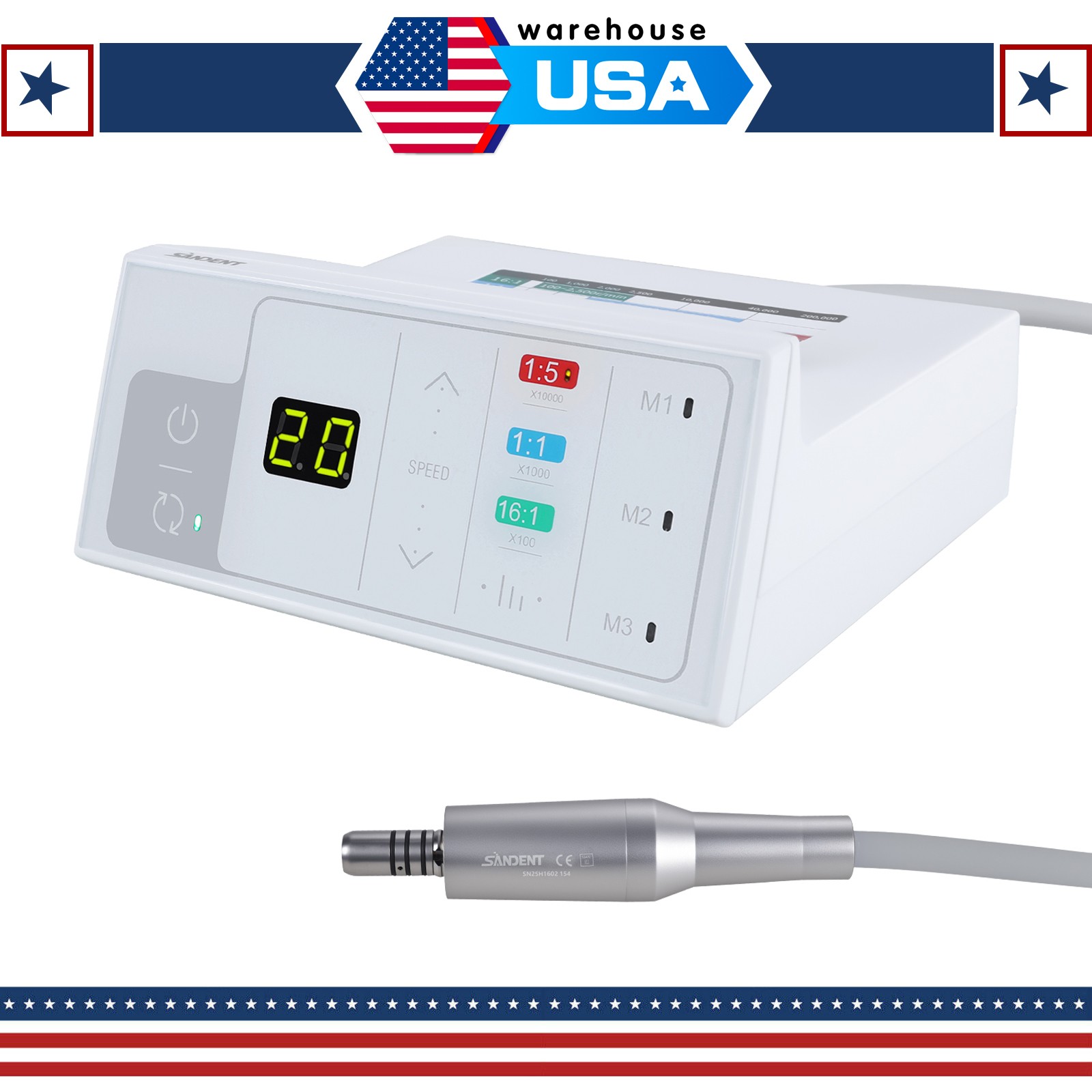 SANDENT Dental Brushless Electric LED Micro Motor Internal Spray E-type 3.4Ncm