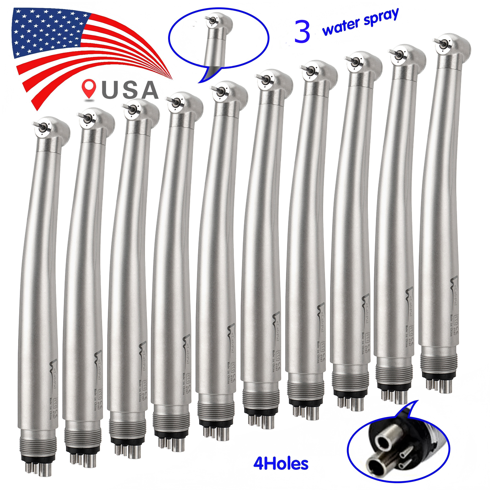 10Pcs Triple Water Spray Dental High Speed Handpiece Push Button 4H Autochuck US