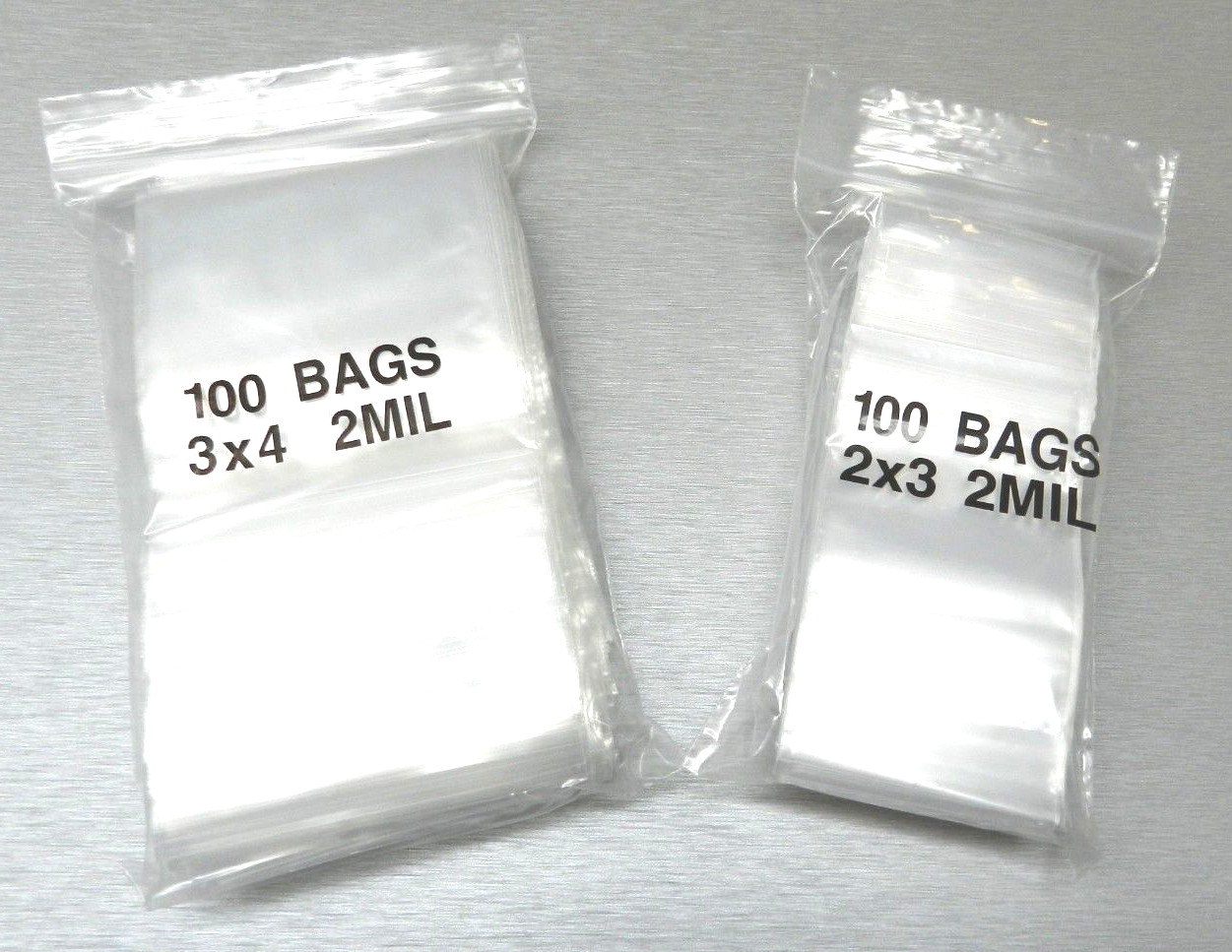 200 Bags Clear 2mil 2 Small Sizes 2″x3″ & 3″x4″ Poly Reclosable Baggies 100@