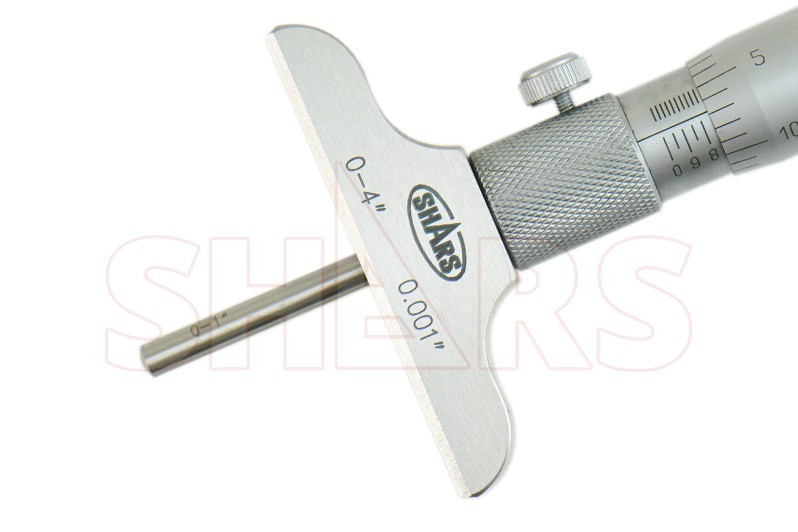SHARS 0- 4″ DEPTH MICROMETER 2.5″ BASE .001″ SATIN HARDENED NEW P}