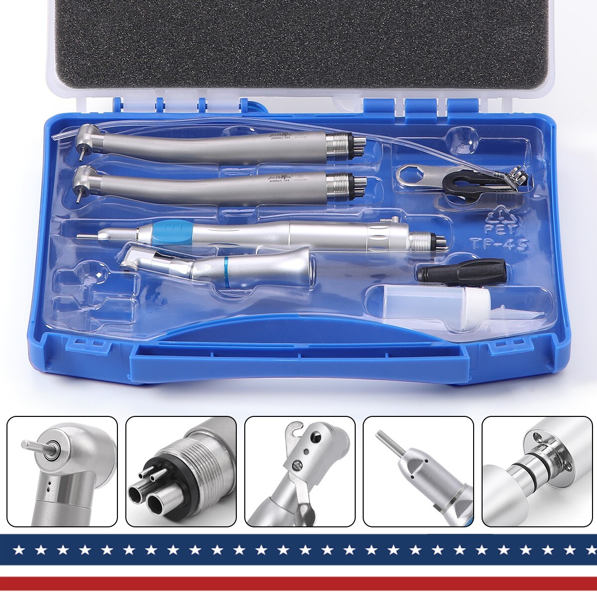 Dental High & Low Speed Handpiece Air Turbine kit Push Button Air Motor 4 Holes