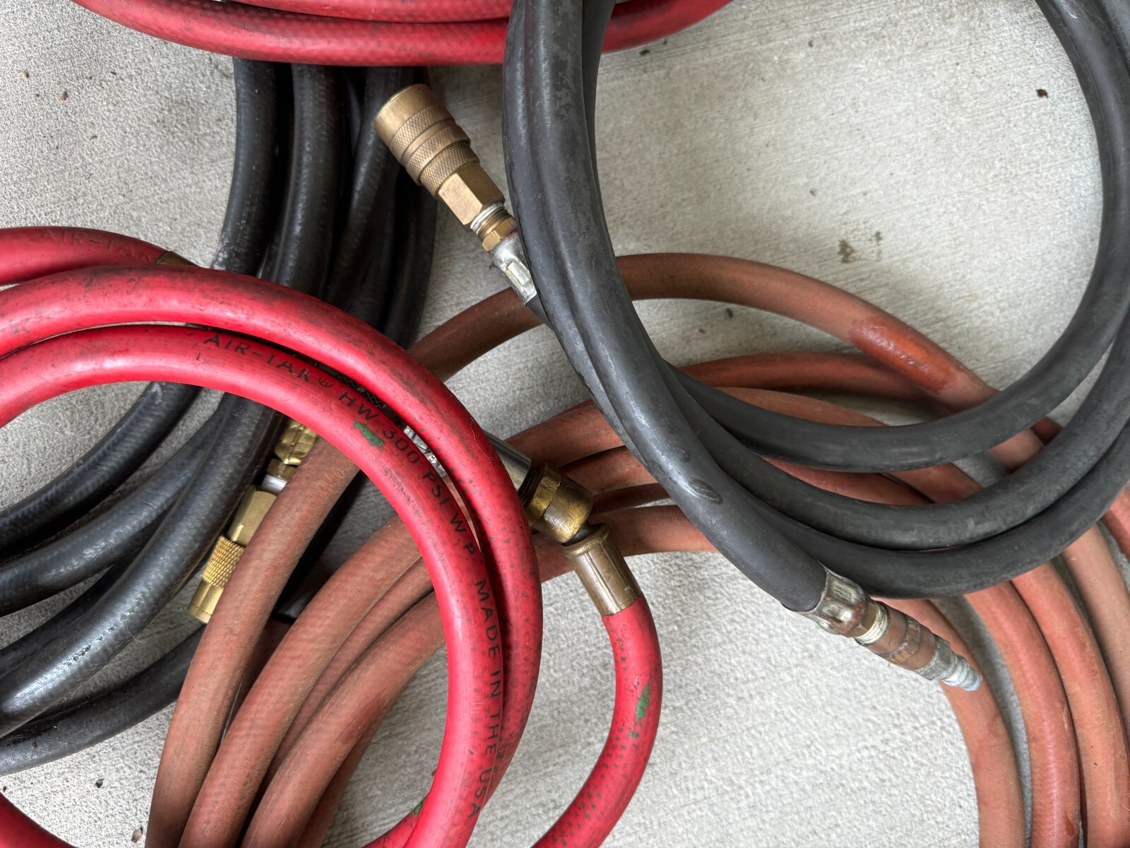 Lot of 8 Industrial Vinyl Pneumatic Air Tool Hoses w/Brass Couplings & Fittings