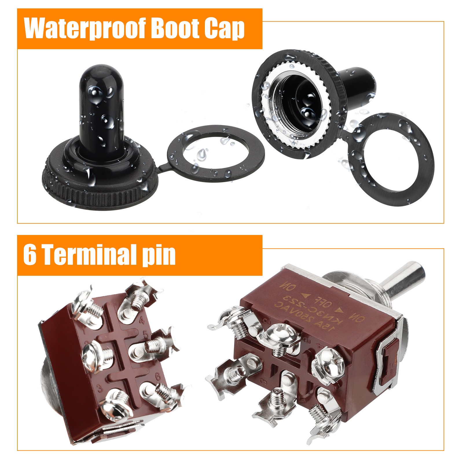 3X Heavy Duty DPDT ON/OFF/ON Toggle Switch 20A 125V/15A 250V Terminal Waterproof