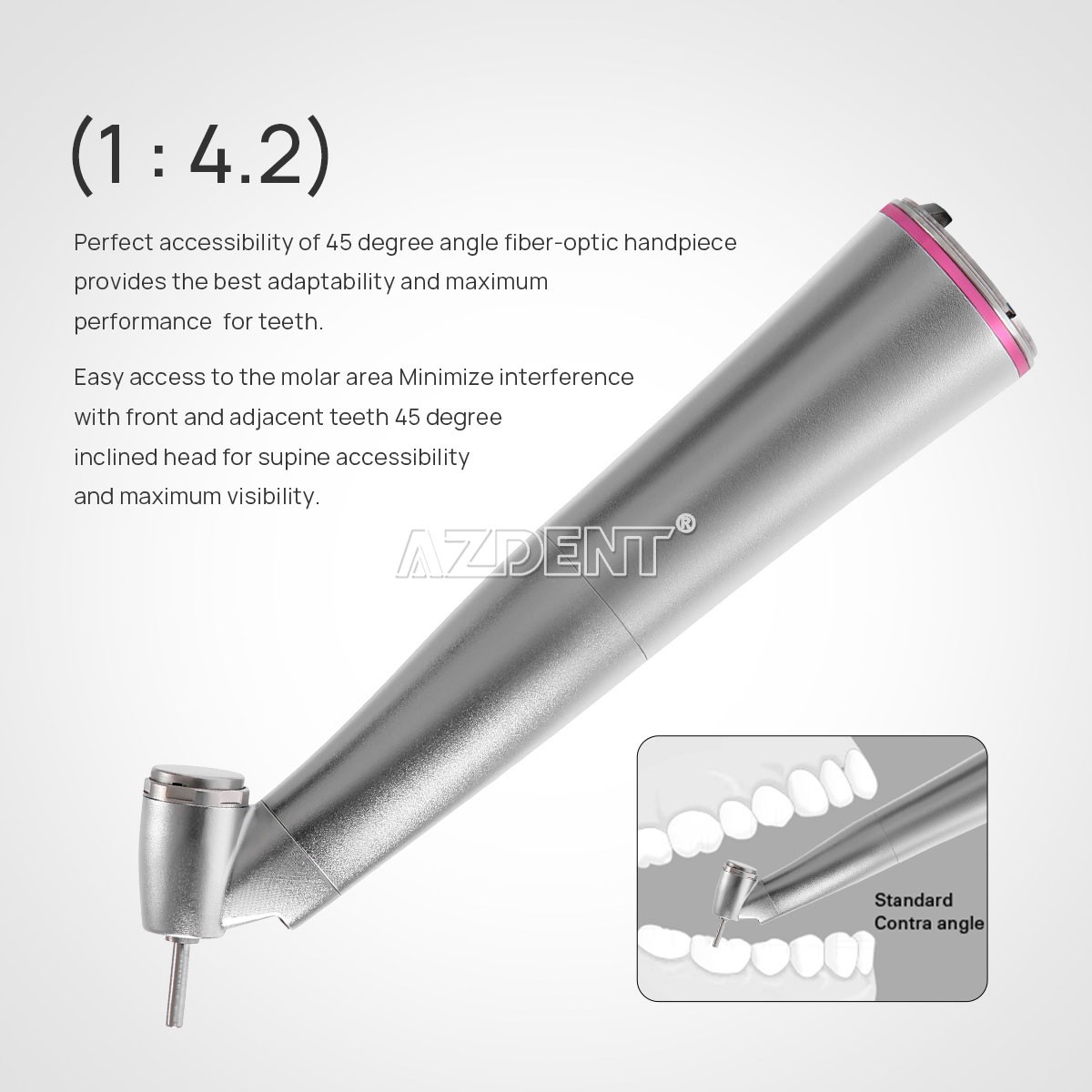 Dental 1:4.2 45 Degree LED Surgical Contra Angle Handpiece E-type Inner Channel