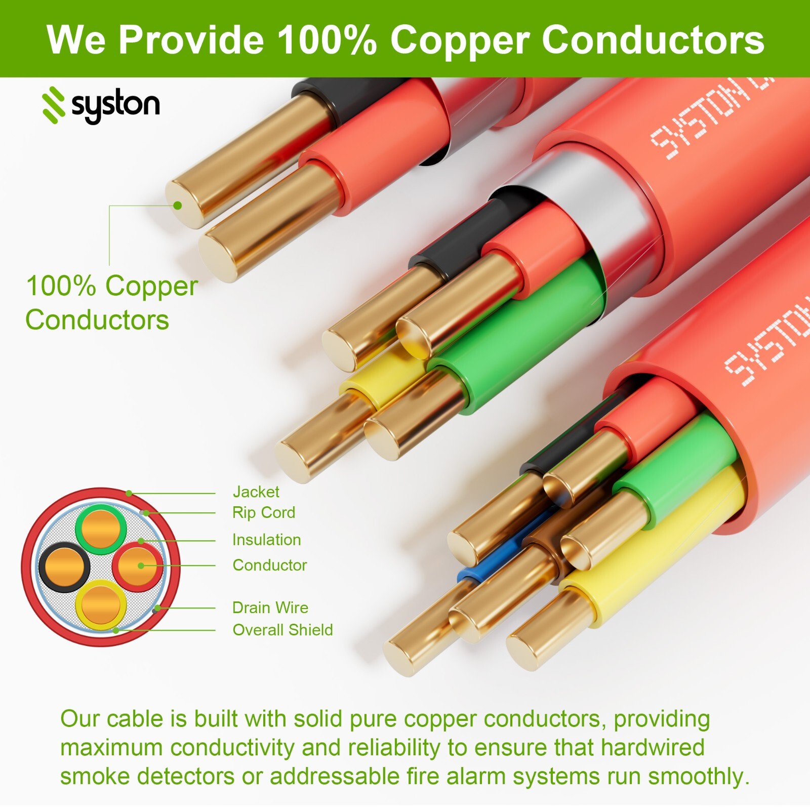 Syston 18/2 Fire Alarm Cable Wire FPLR Unshielded Bare Copper – 50 ft to 1000 ft