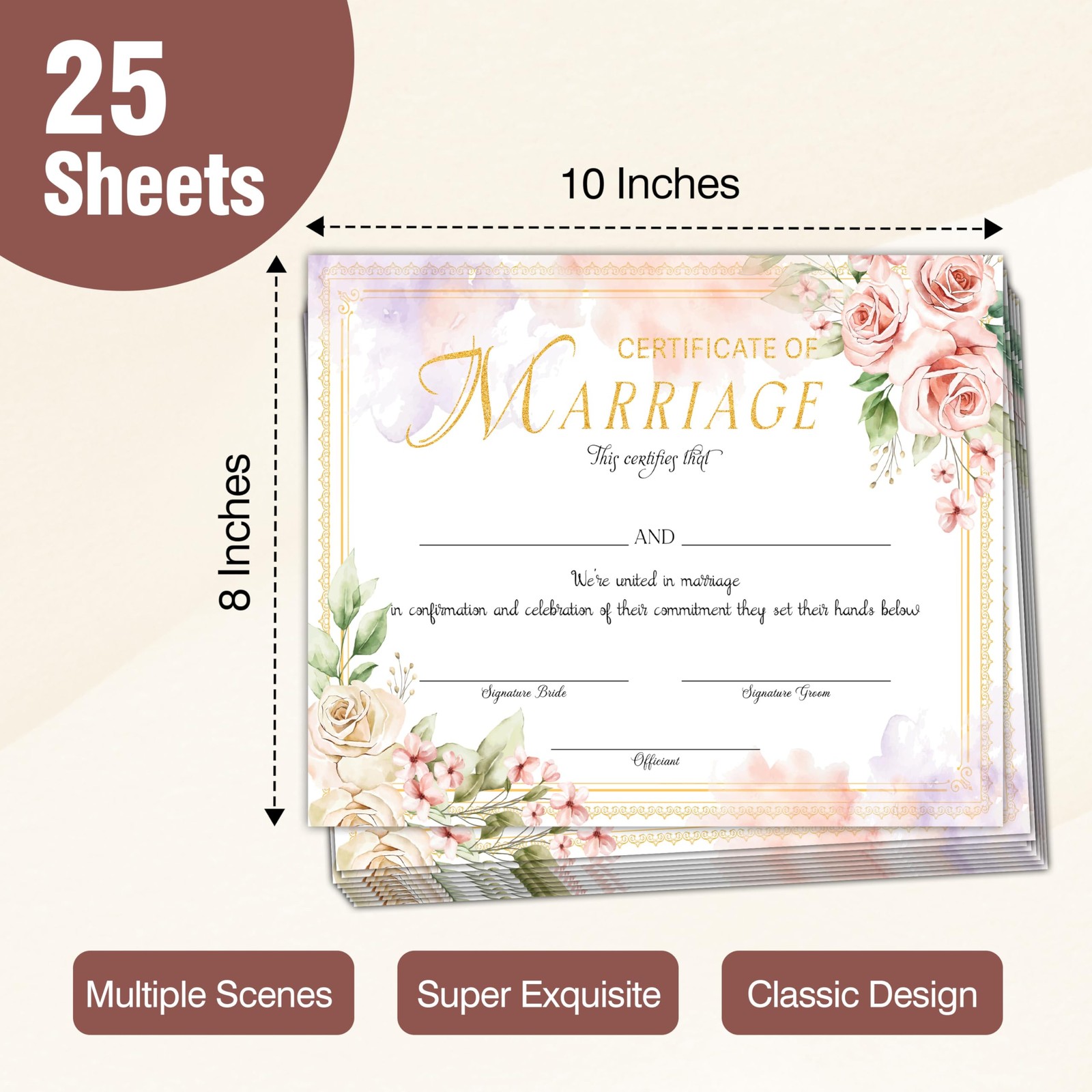 Floral Marriage Certificates, Wedding Certificate for Wedding Ceremony Propos…