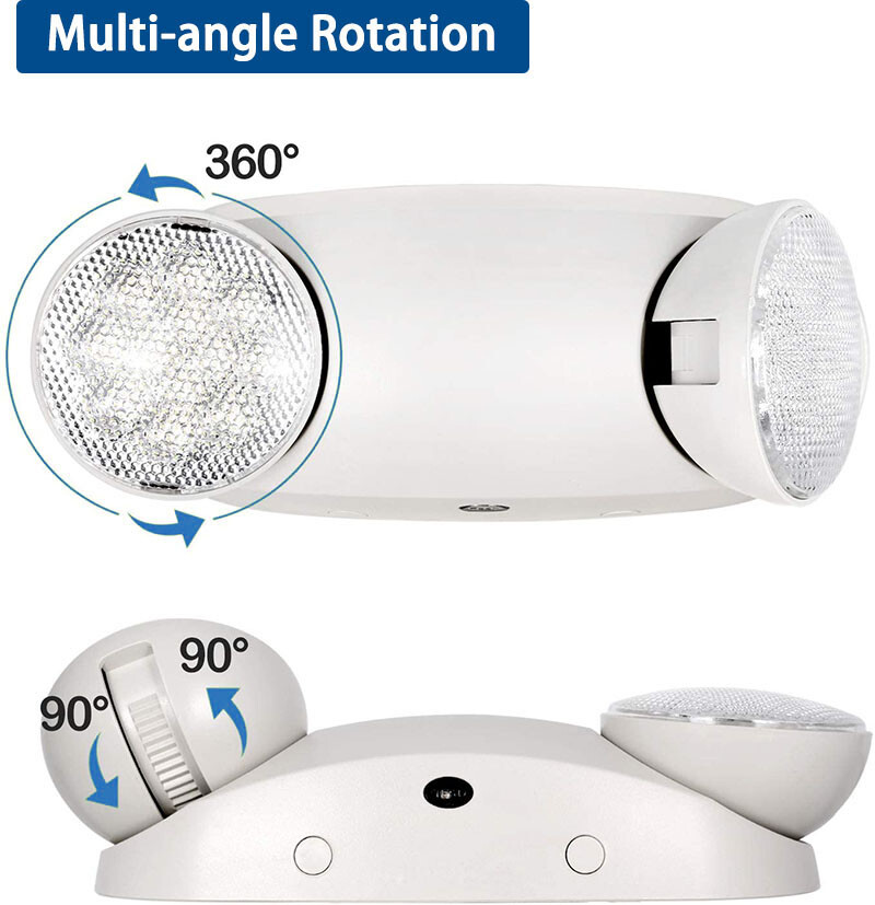 LED Emergency Light Fixtures Adjustable Double Heads Lamp w/Battery Backup UL