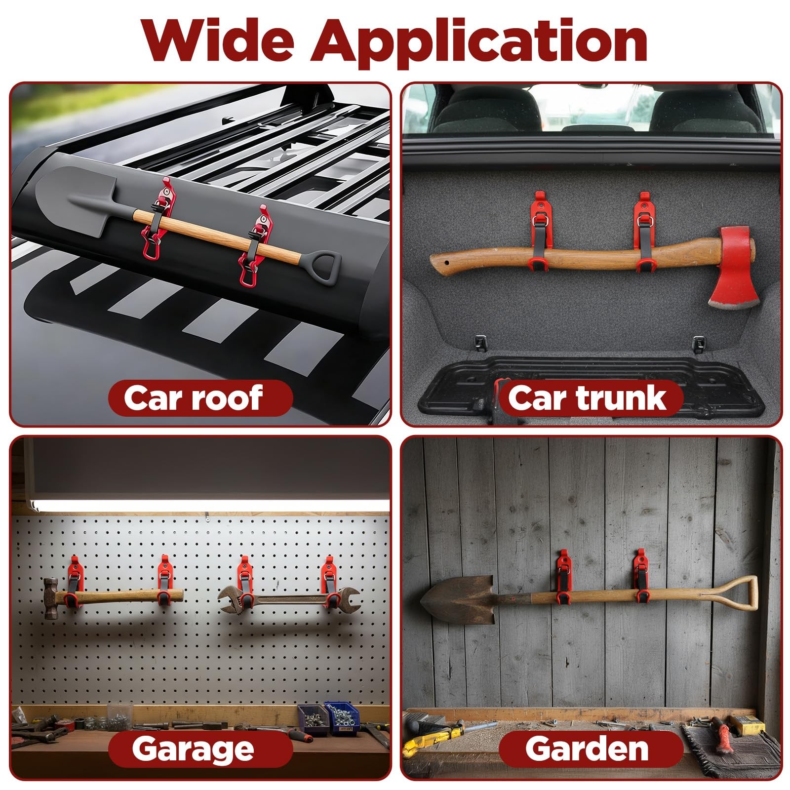 PercyEffie 4 Pcs Shovel Mount Heavy Duty Mounts for Roof Rack Red
