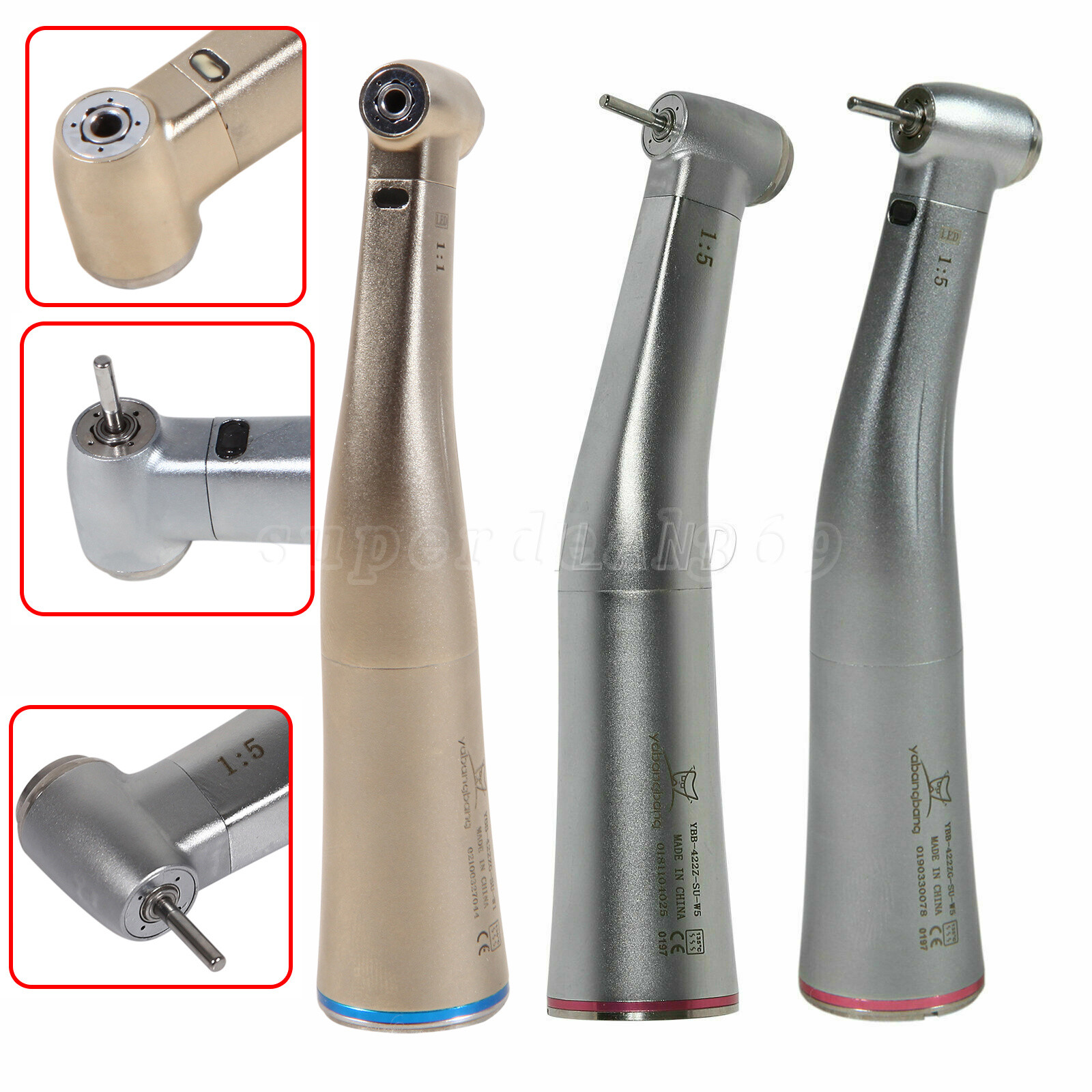 NSK Style Dental LED/No-LED Fiber Optic 1:5/1:1 Contra Angle Handpiece Inner SA
