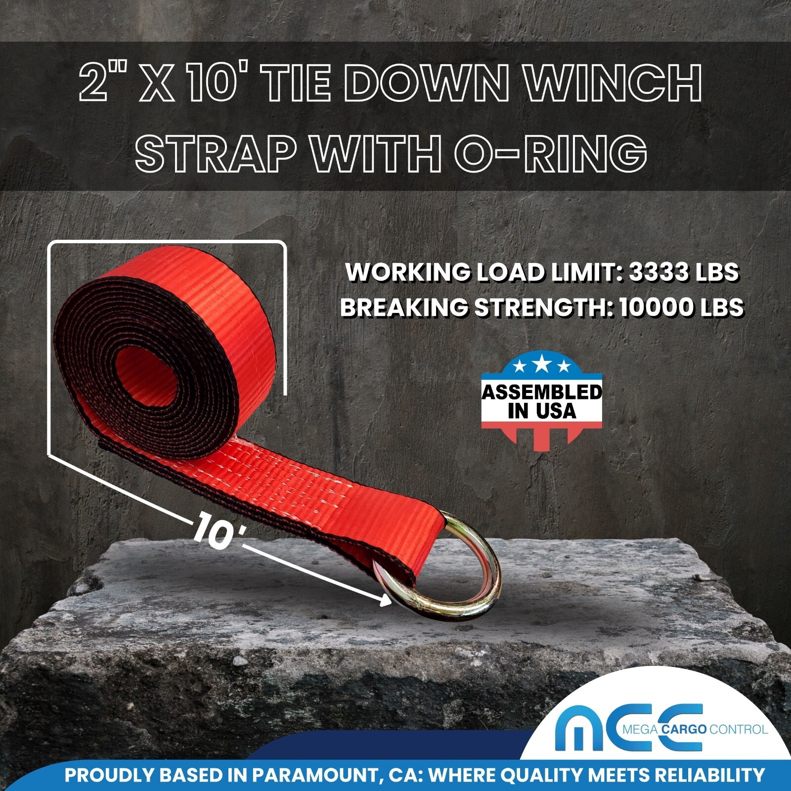 USA 2″ x 10′ Winch Lasso Strap O Ring Tow Truck Trailer Wheel-Lift Tire Harness