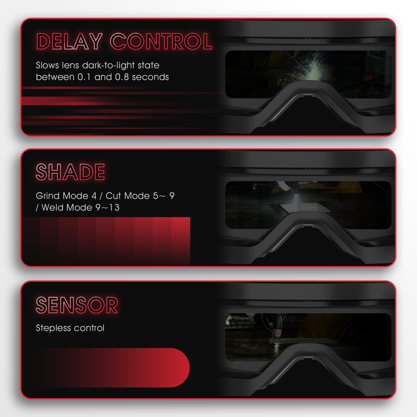 True Color Auto Darkening Welding Goggles/ Glasses with Shade Range 4/5-9/9-13