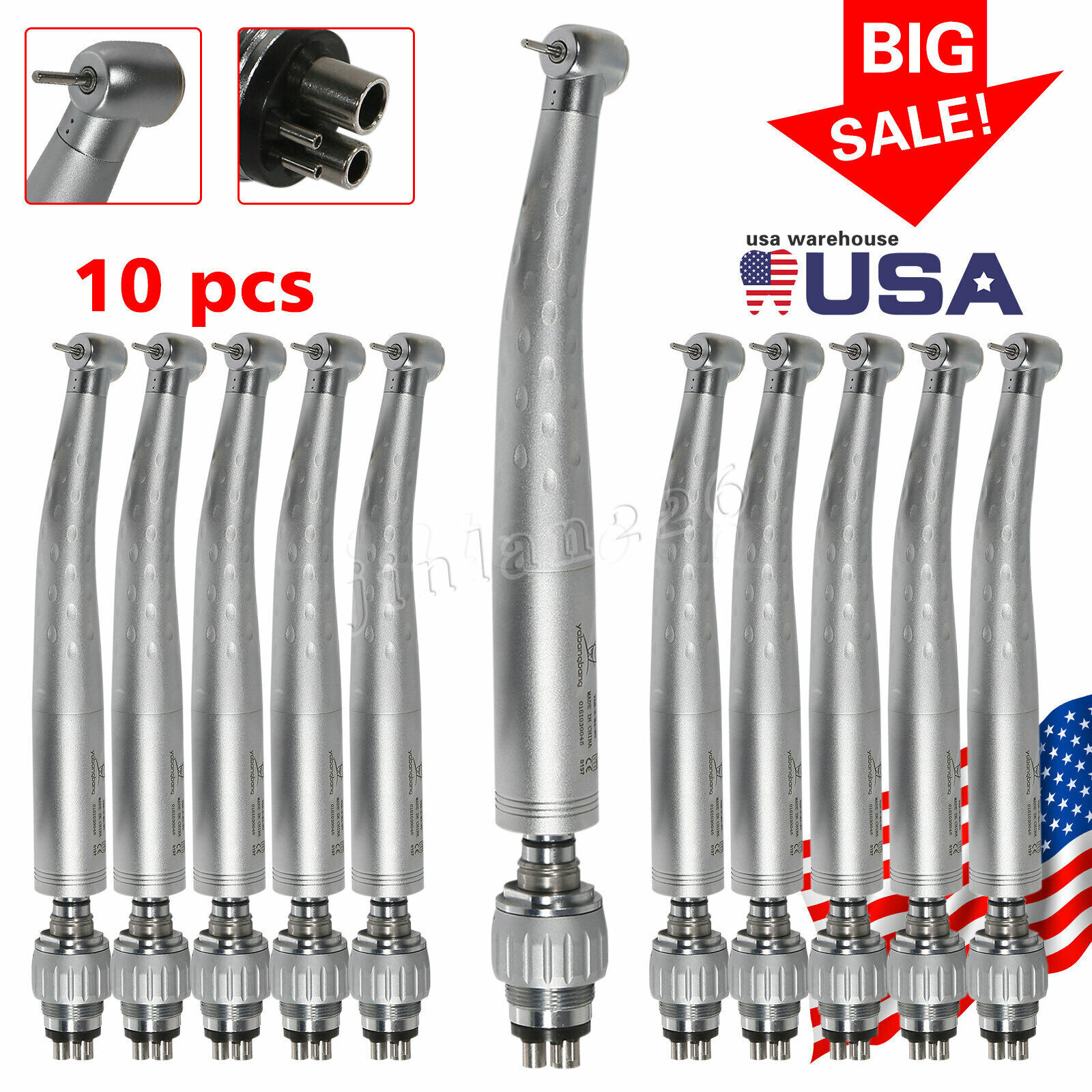 1-10 Packs Dental High Speed Turbine Handpiece with 4-Hole Quick Coupler GB4