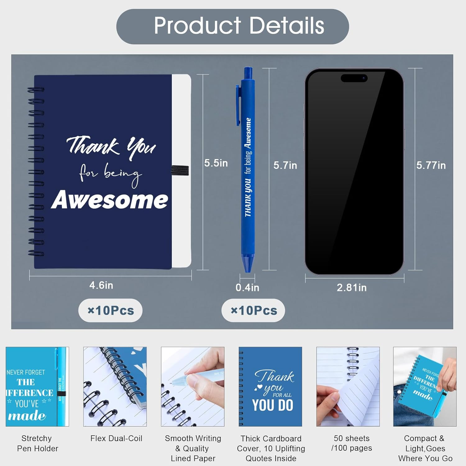 10 Sets/20 Pcs Employee Appreciation Gifts Bulk – Inspirational Notebooks with M
