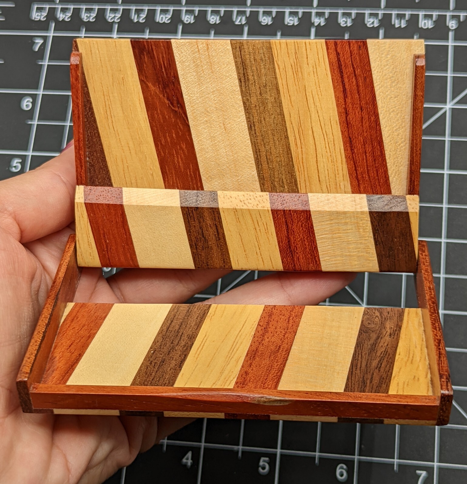 Aloha Hawaii Palm Tree Mixed Tri Color Multicolor Wood Business Card Holder