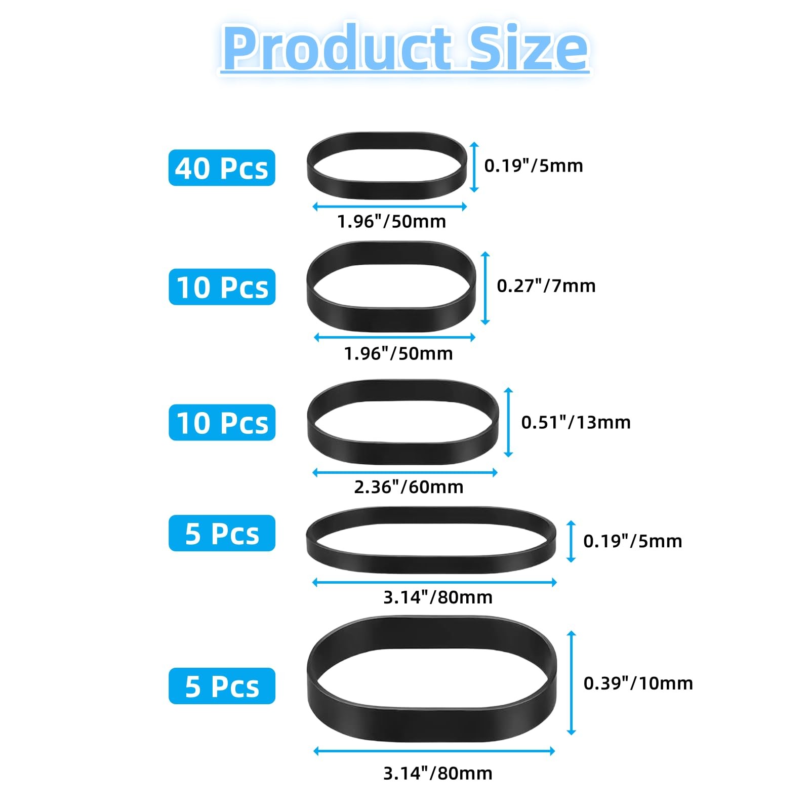 70 Pcs HeavyDuty Rubber Bands 5 Sizes Wide Thick UV Heat Cold Resistant for Out