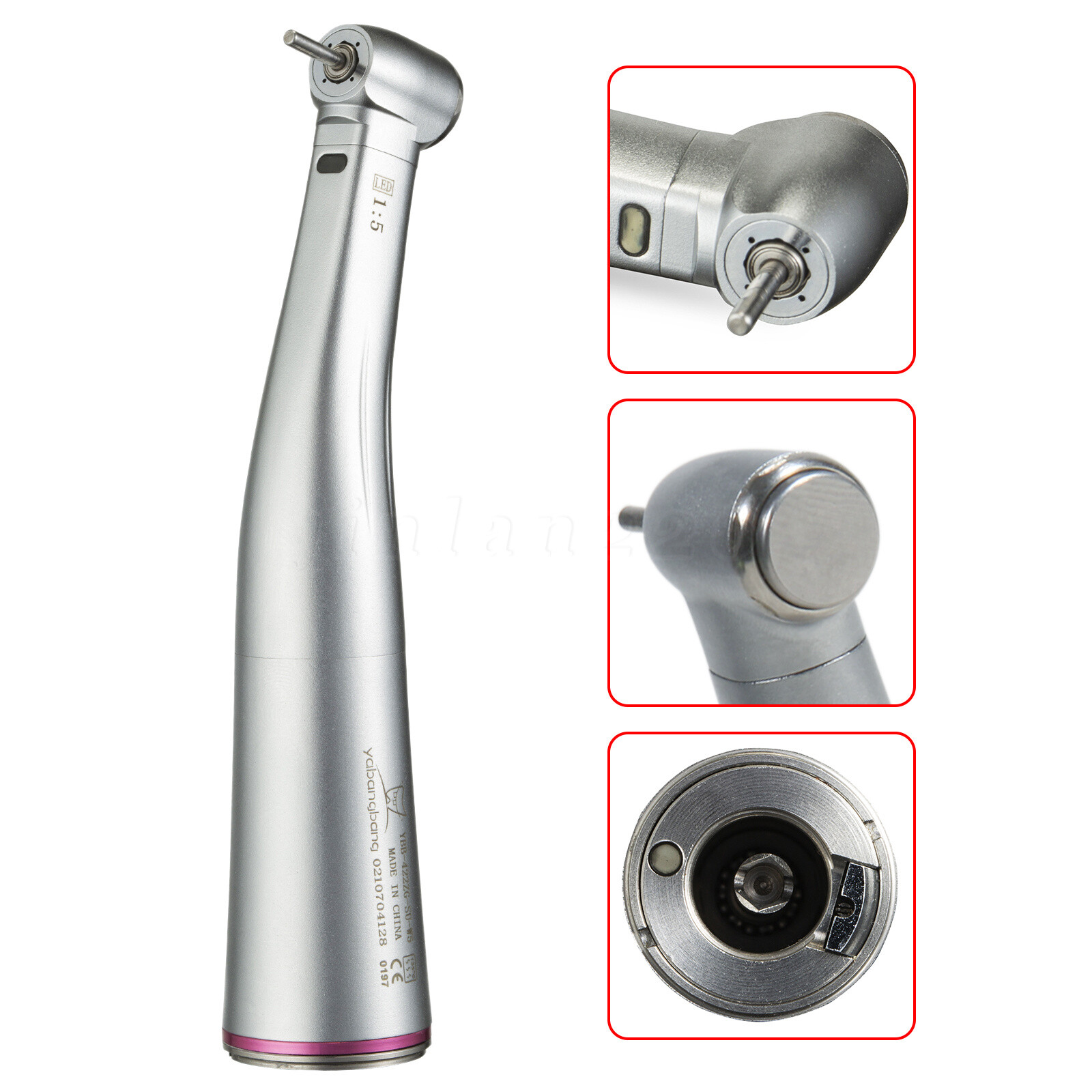 NSK Ti-MAX X95L Style Dental 1:5 LED Fiber Optic Contra Angle Handpiece Red Ring