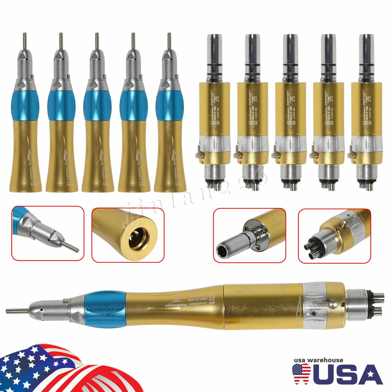 1-5 NSK Style Dental Straight Nosecone Handpiece / Air Motor 4-Holes Low Speed
