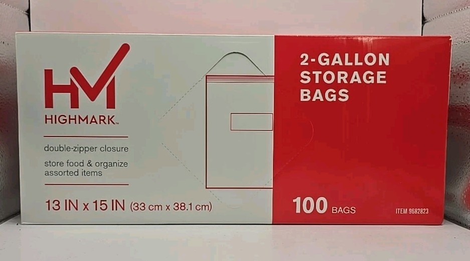 Highmark Clear Food/Item 100 Count Storage Bags 2 Gallon Zip Lock Zipper 13″x15″