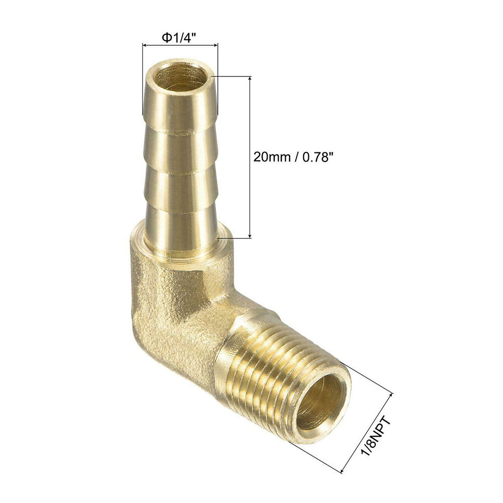 4PCS 90 Degree Elbow Brass Hose Barb Fitting -1/4 Barb to 1/8 Male NPT Adapter