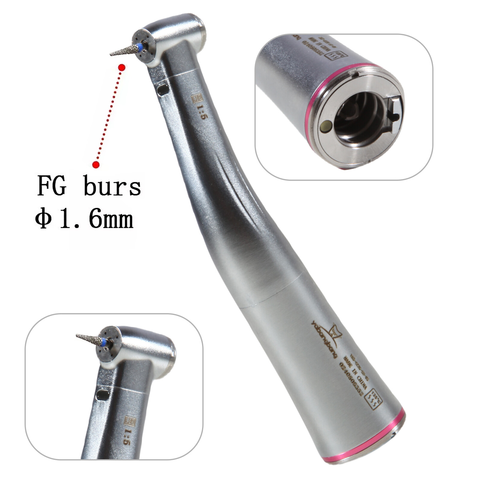 Dental 1:5 LED Fiber Optic Contra Angle Handpiece Fit NSK Ti-MAX X95L