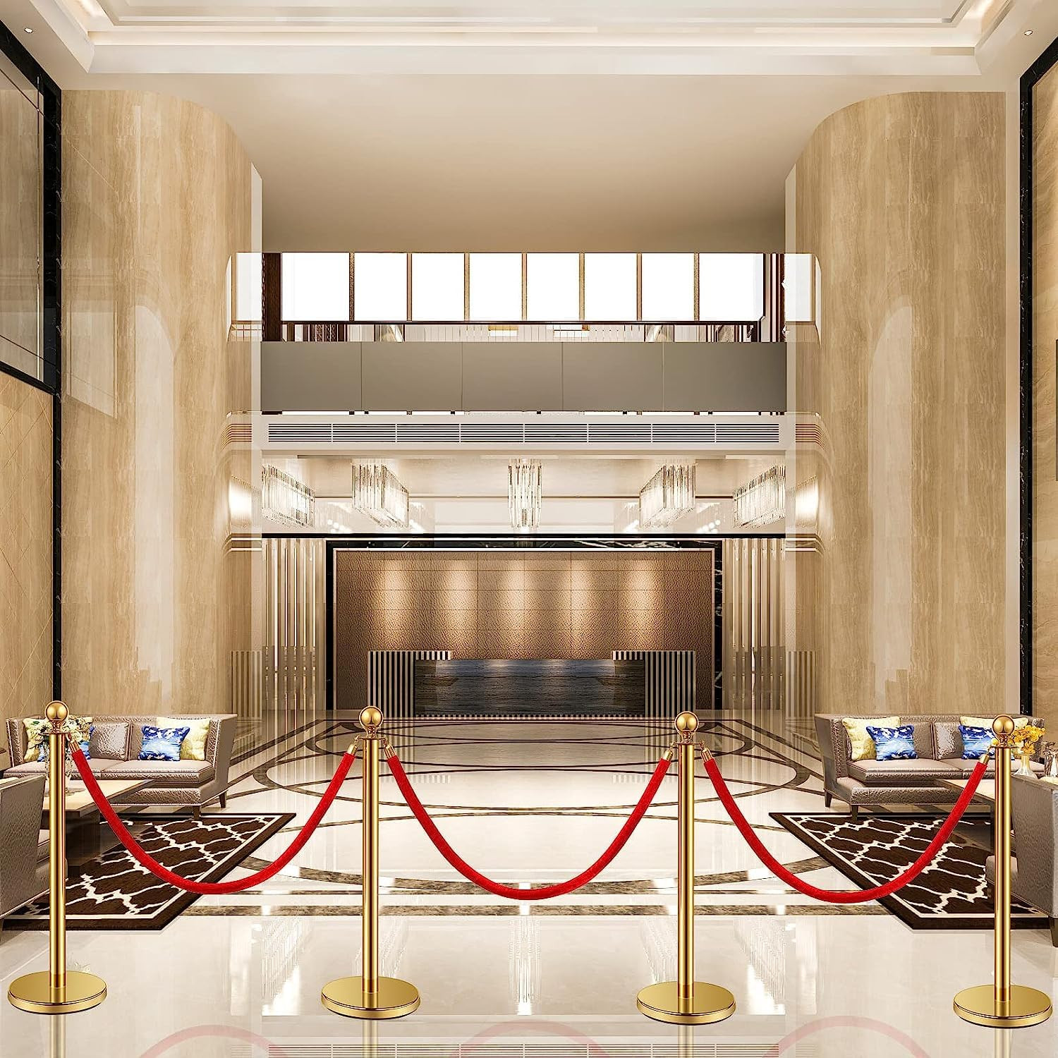 Gold Stanchion Set with Velvet Ropes for Events, Parties & Photo Booths