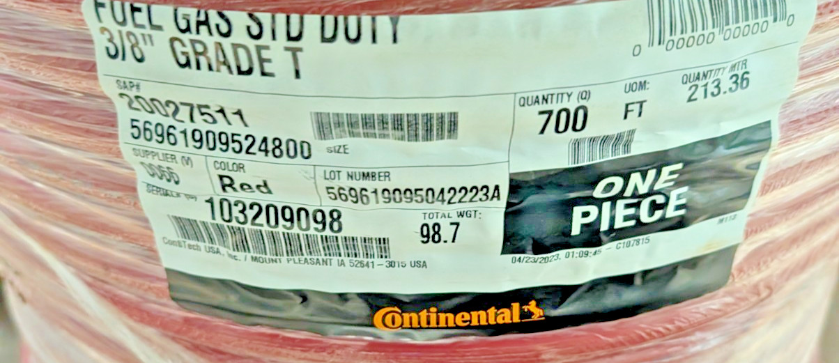 Continental ContiTech Grade T Welding Hose 3/8” Red 700 Feet 20027511 Single F