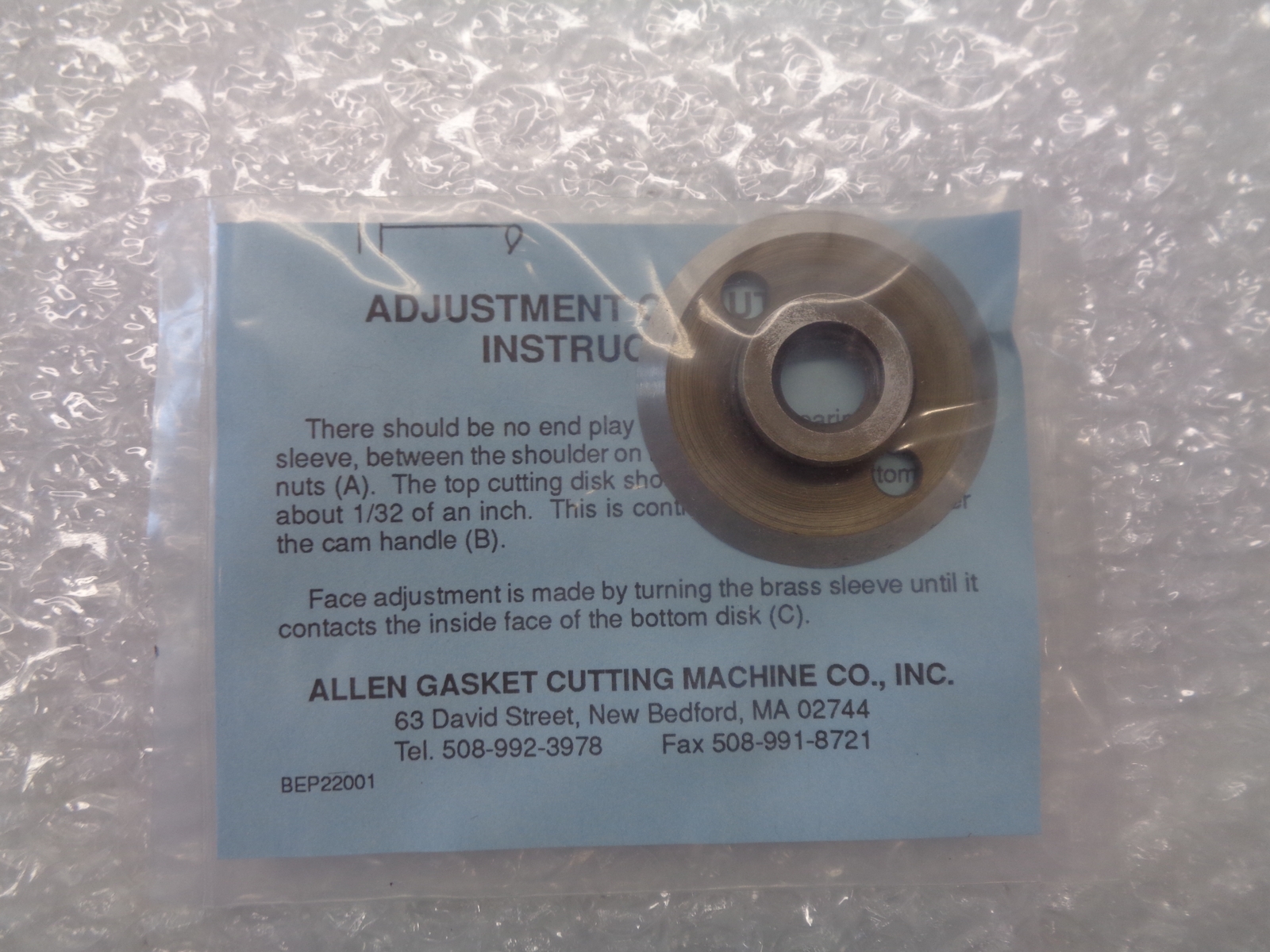 ALLEN GASKET CUTTING MACHINE #12 BEP22001 CUTTING DISK NSNP
