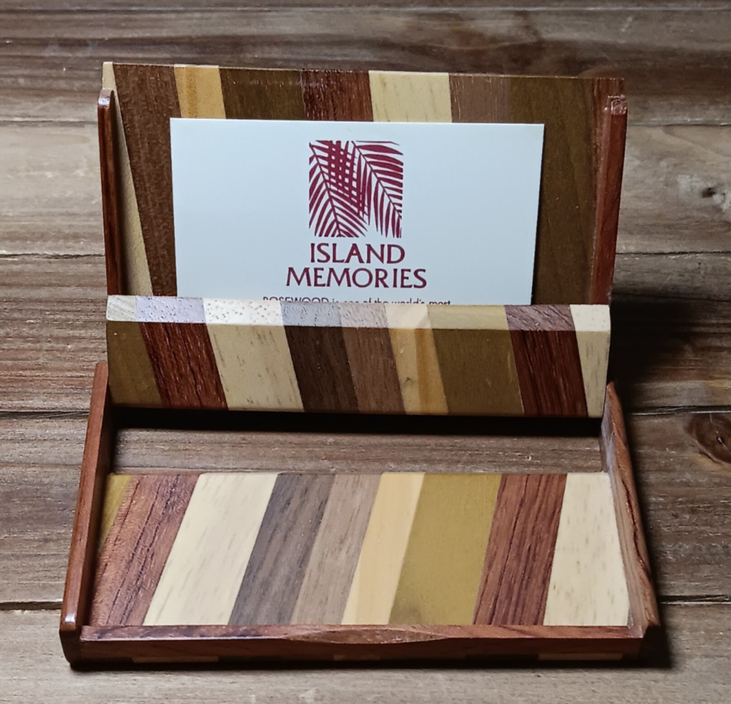 Aloha Business Card Holder Tri Colored Wood Island Memories Office Gift Idea
