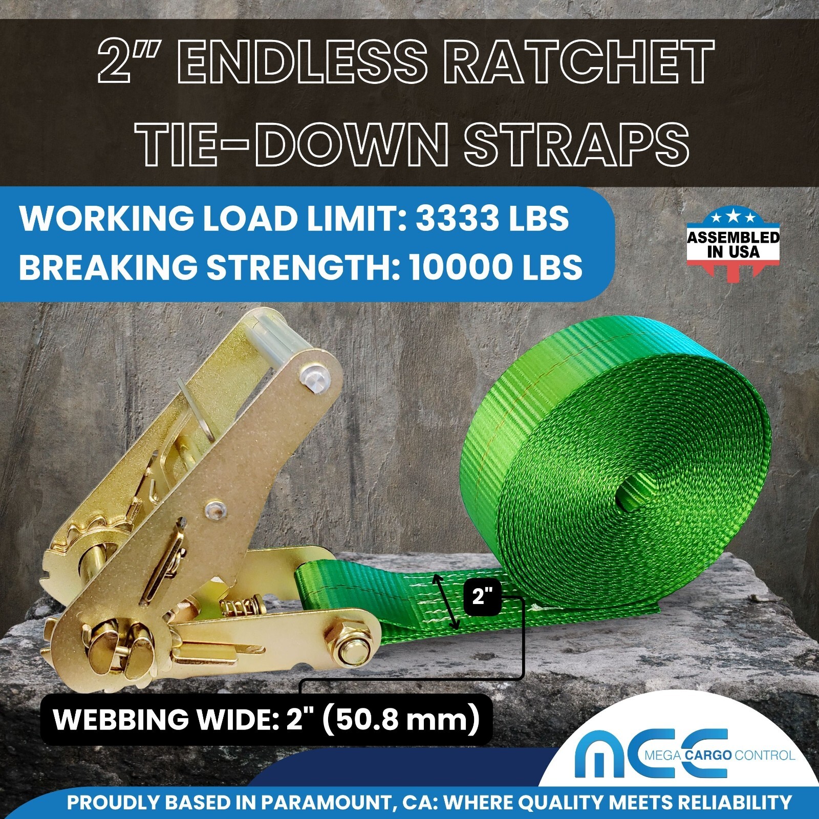 USA Heavy Duty 2″ x 20′ Motorcycle Utility Endless Ratchet Tie Down Strap