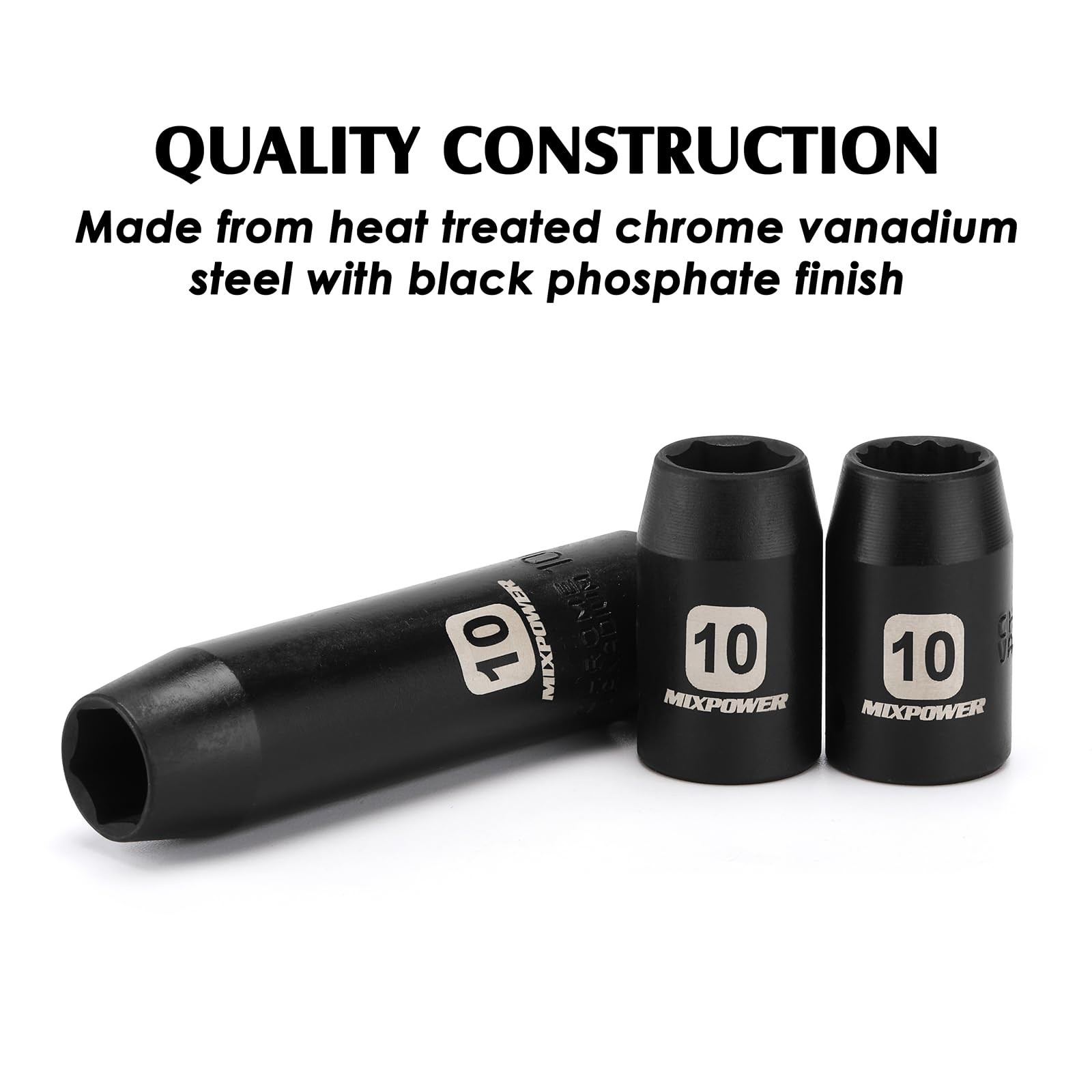 MIXPOWER 6PCS 3/8″Drive 10mm Deep&Shallow Socket, 6 Point & 12 Point, 10MM