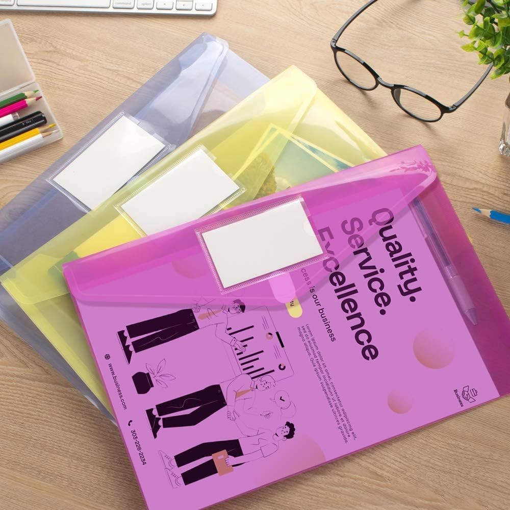 Colorful 10-Pack A4 Size Plastic Document Pouches – Waterproof & Durable Design