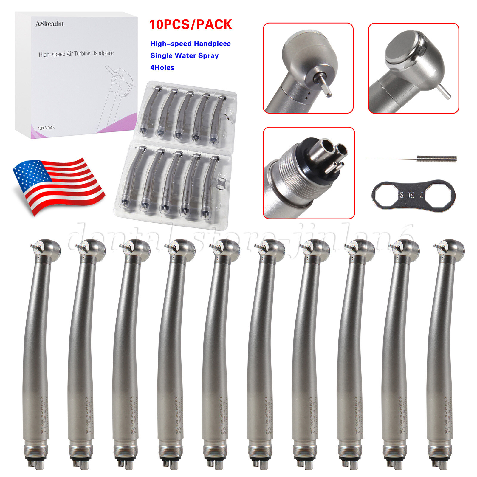 4 Hole Dental High Speed Handpiece Large Head Single Water Spray Air Turbine 10