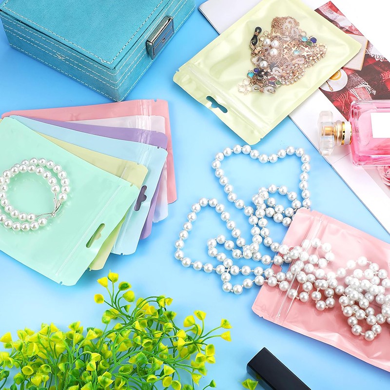 Resealable Packaging Bags Macaron Color Self Seal Bags Hang Hole Storage Pouches