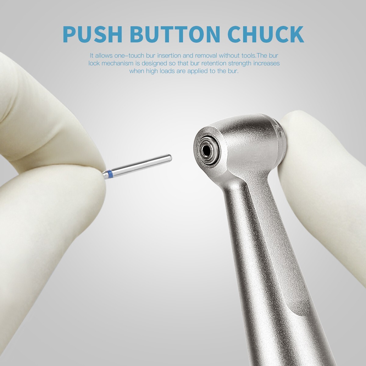 AZDENT Dental Low Speed Contra Angle Handpiece Push Button Fit FG 1.6mm Burs