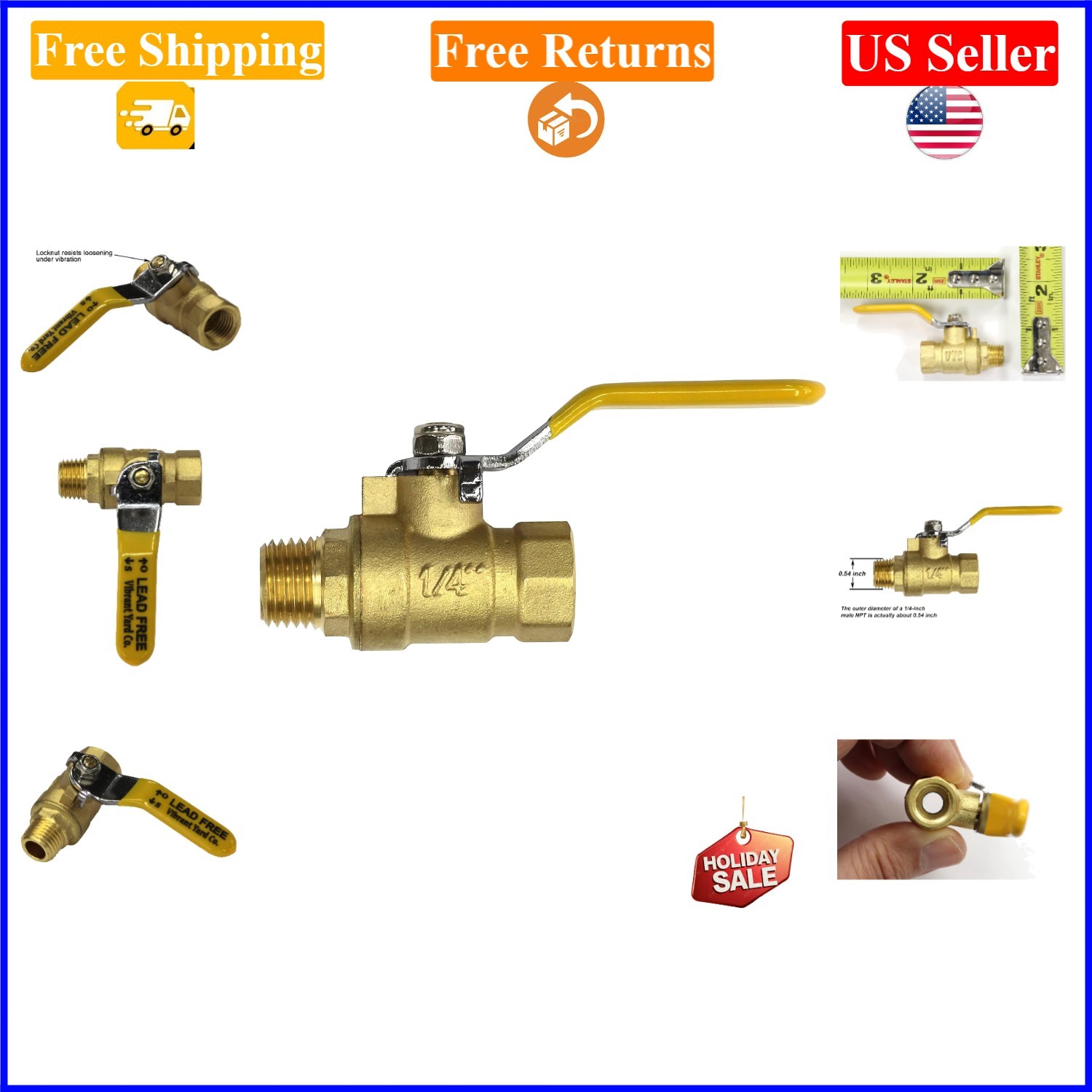 Lead-Free Brass 1/4″ In-Line Ball Shut Off Valve for Air, Water, Oil