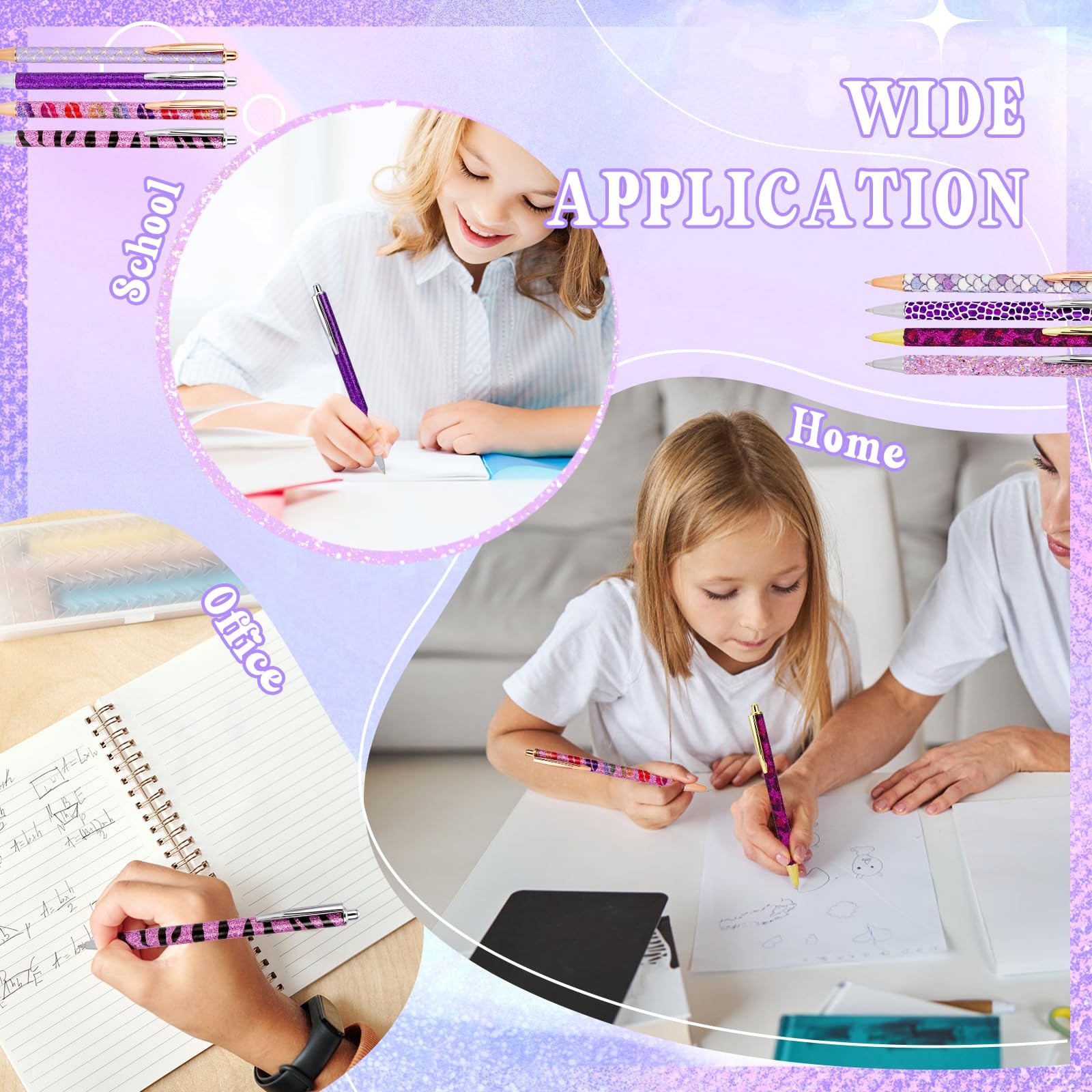 8 Pcs Purple Sparkly Pens for Women – Cute Glitter Ballpoint Pens with 10 Ref…