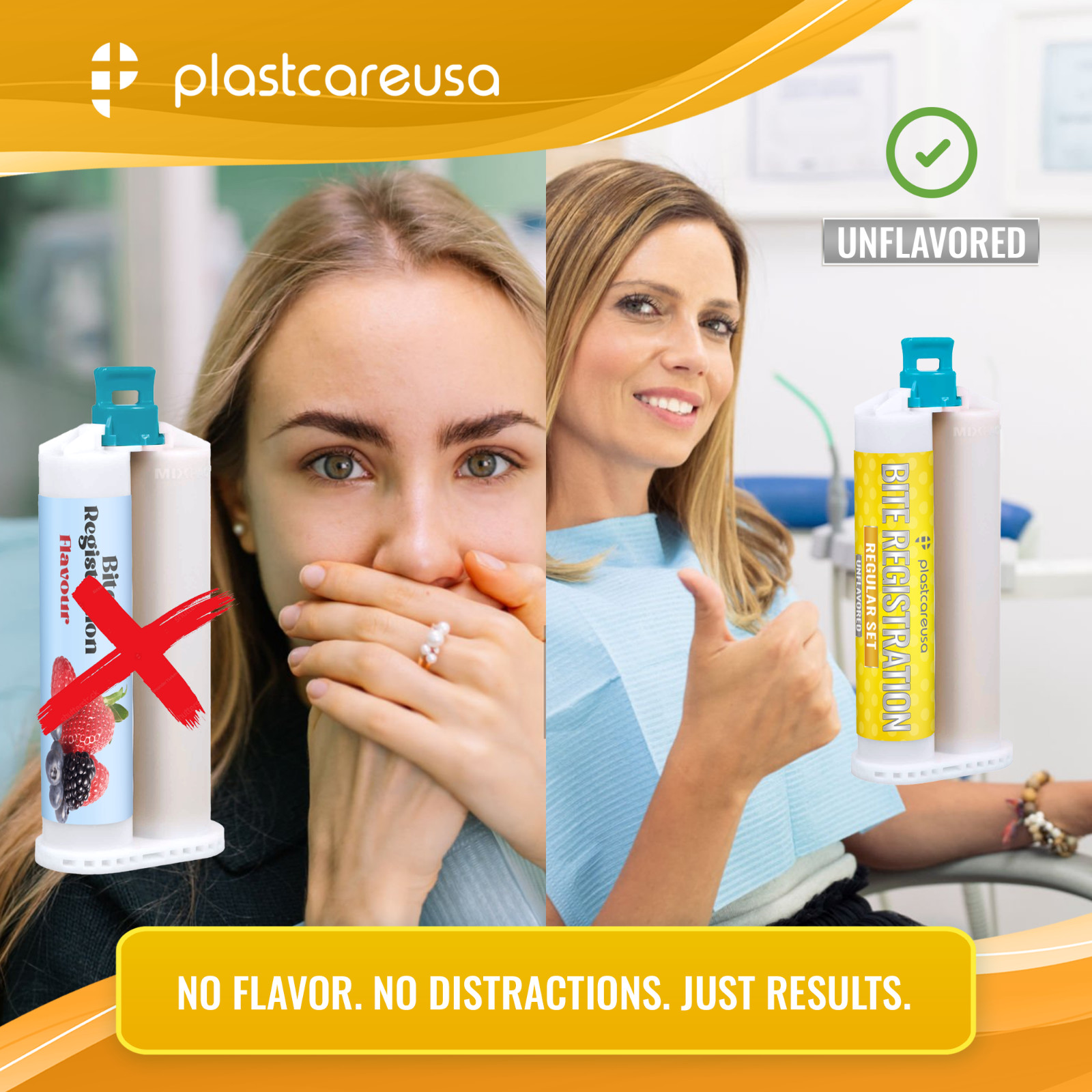2 X 50ML VPS Bite Registration Material SUPER FAST Set Unflavored Dental PVS