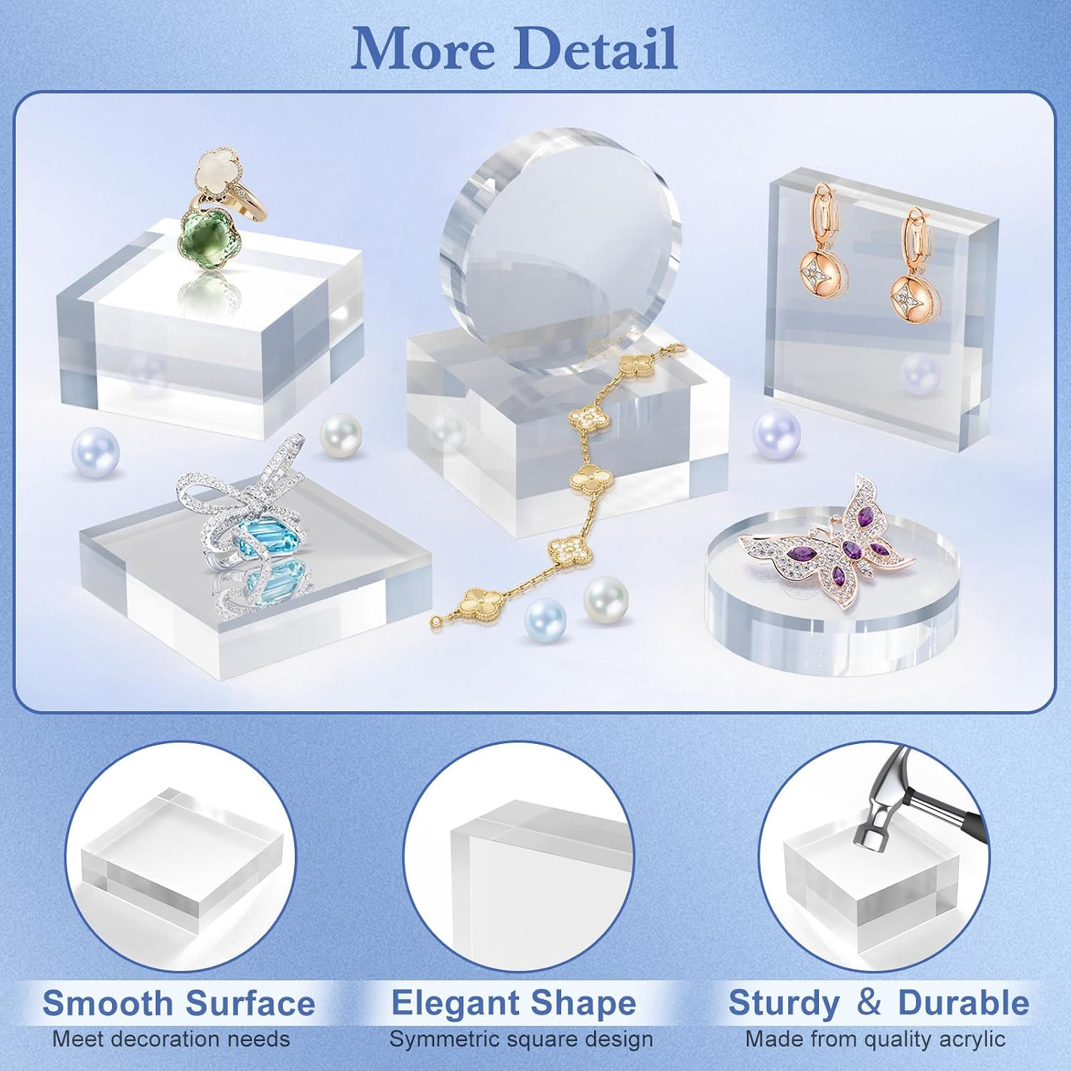 SAMYUCHO Acrylic Blocks 3 X 3 X 2 Inch 4 Pcs Acrylic Base Stand for Display Clea