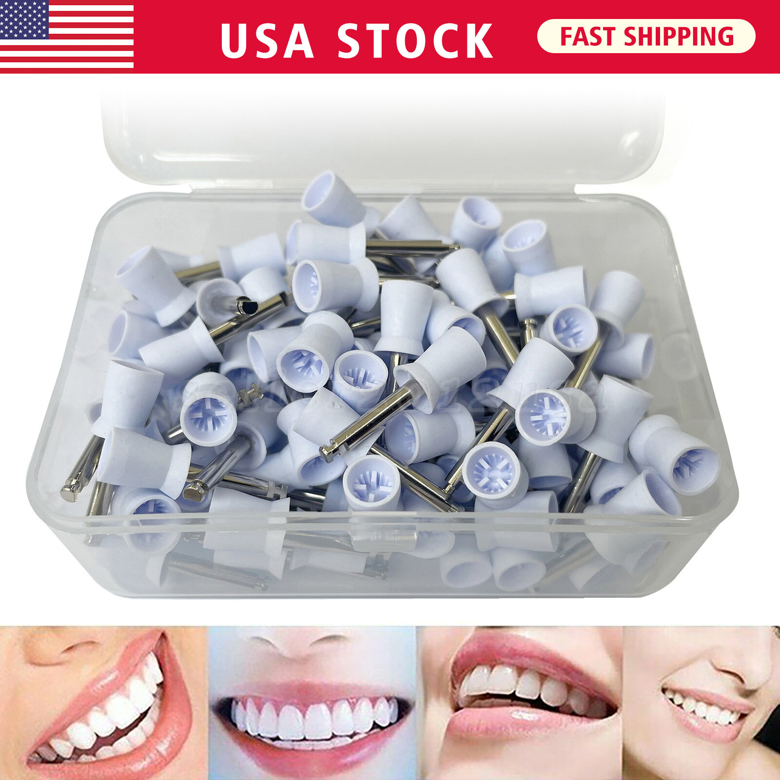 100 Pcs Polishing Cups Dental Rubber Prophy Tooth Polisher Brushes Kit white