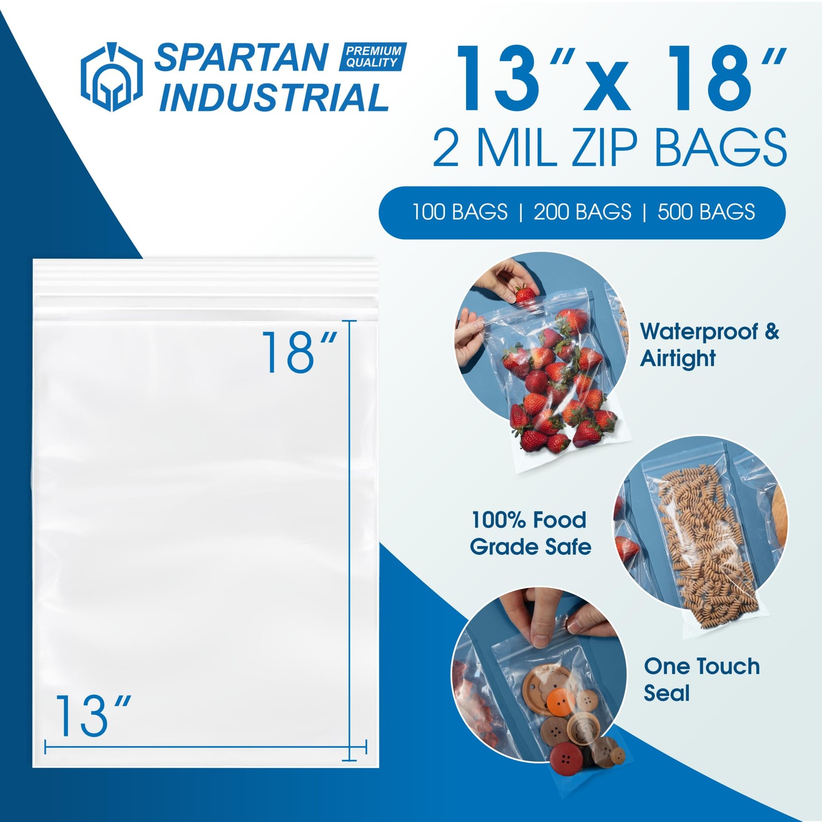 Spartan Industrial – 13 X 18 100 Count 2 Mil Clear Reclosable Zip Plastic