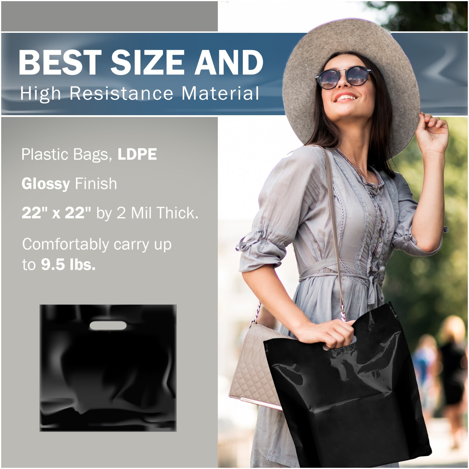 100 Pack 22″ x 22″ with 2 mil Thick Extra Large Black Merchandise Plastic Bags