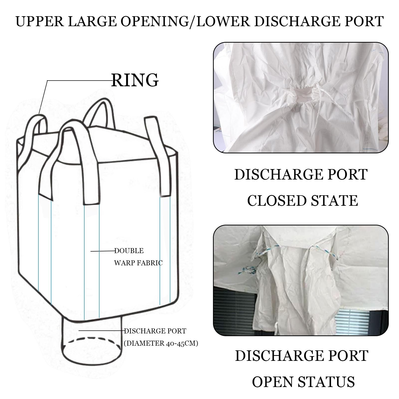 10Pack Duffle Top Spout Bottom FIBC Jumbo Bulk Bag One Ton Bag 35.4″L x 35.4″…