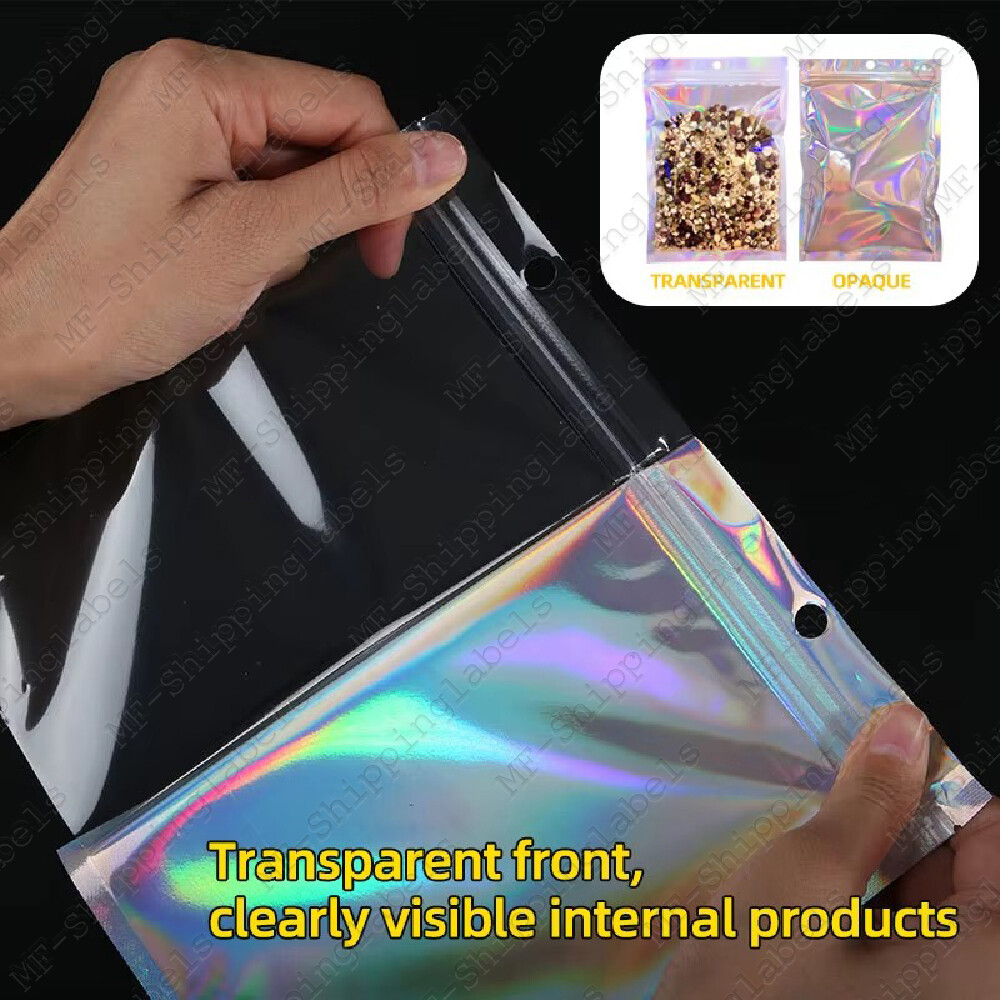 Smell Proof Mylar Holographic Bags Foil Pouch Resealable Clear Zip Food Storage