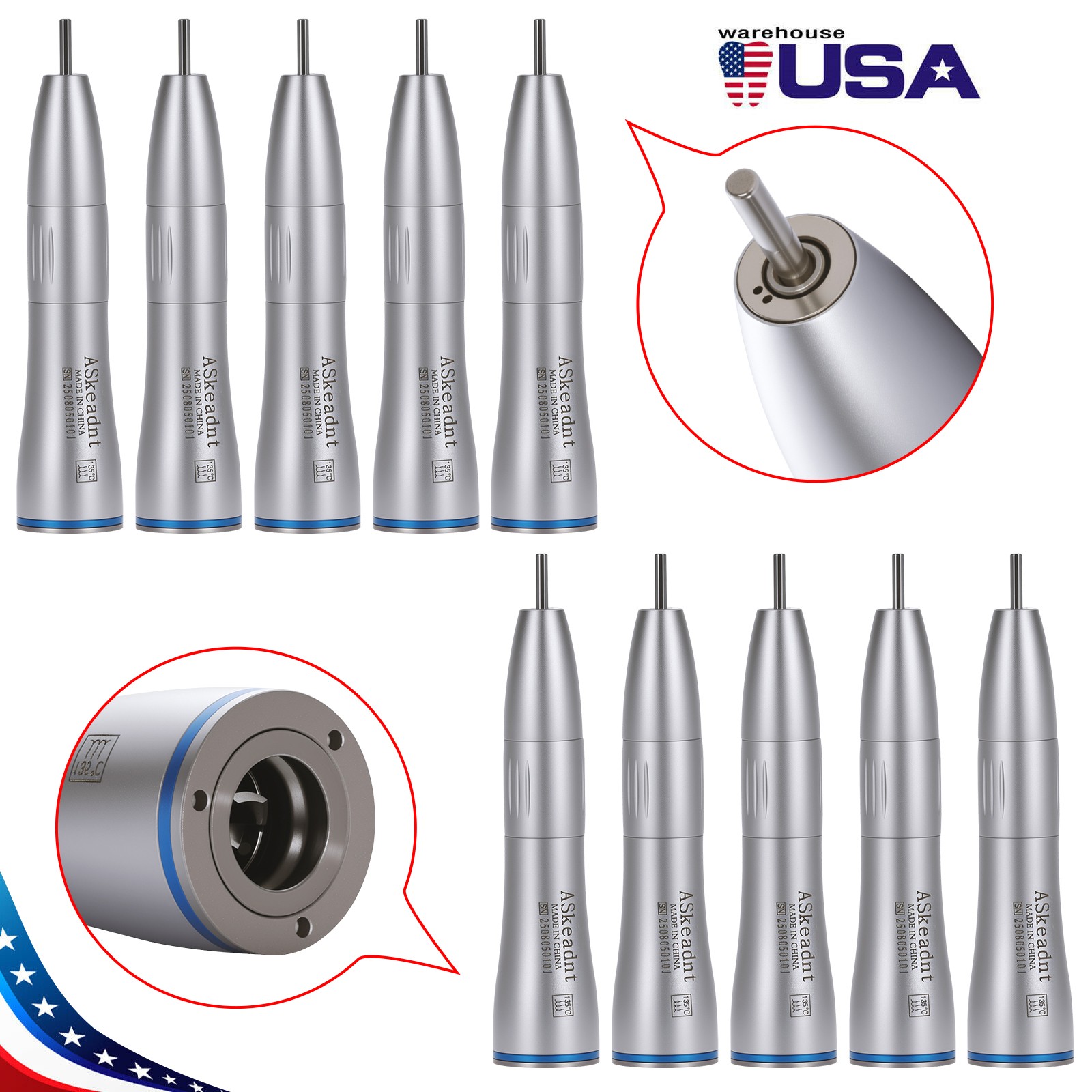 1-10 Dental Internal Water Spray Straight Nosecone Low Speed Handpiece ASkeadnt