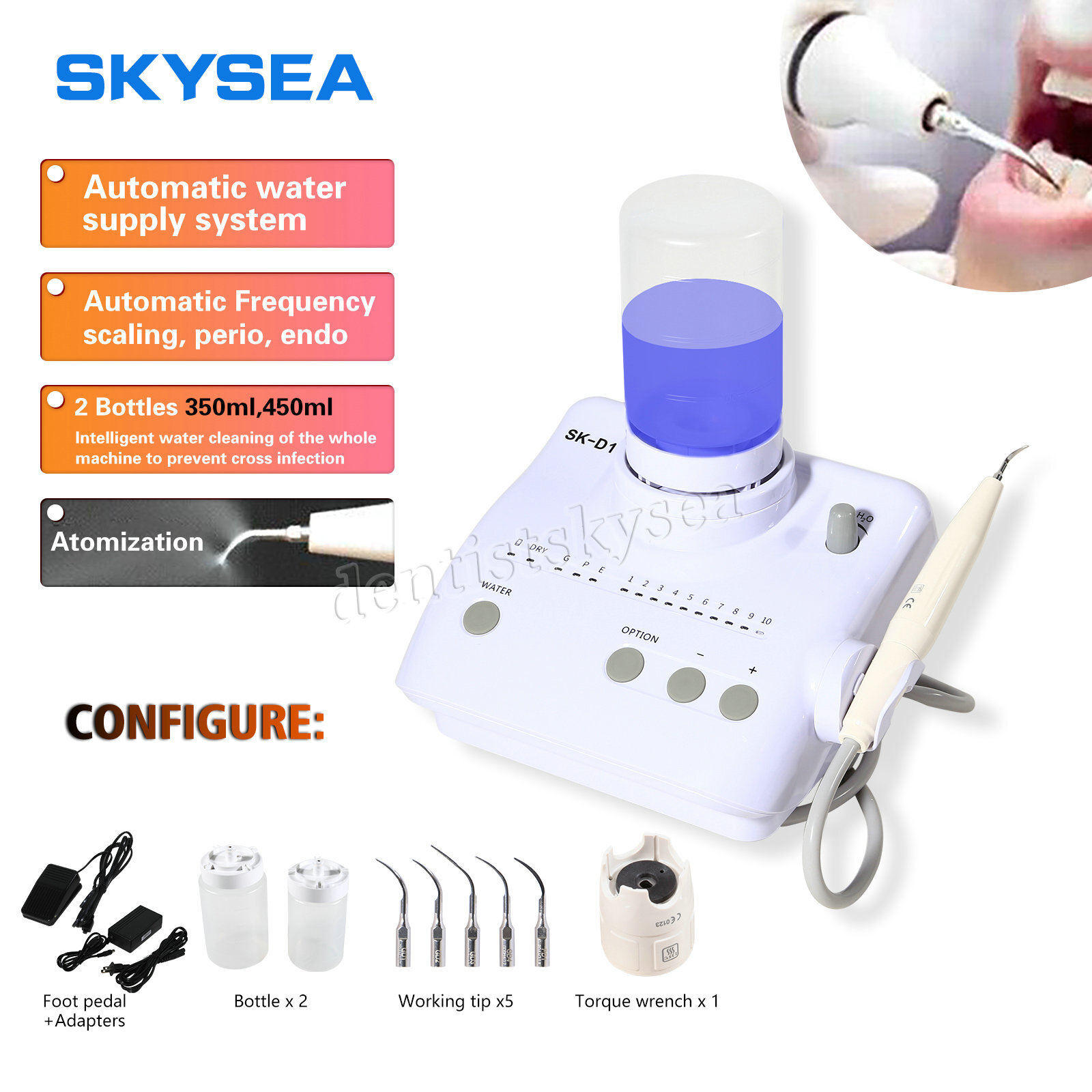 Portable Dental Ultrasonic Piezo Scaler fit DTE handpiece w/ 2*Bottles SK-D1 NEW