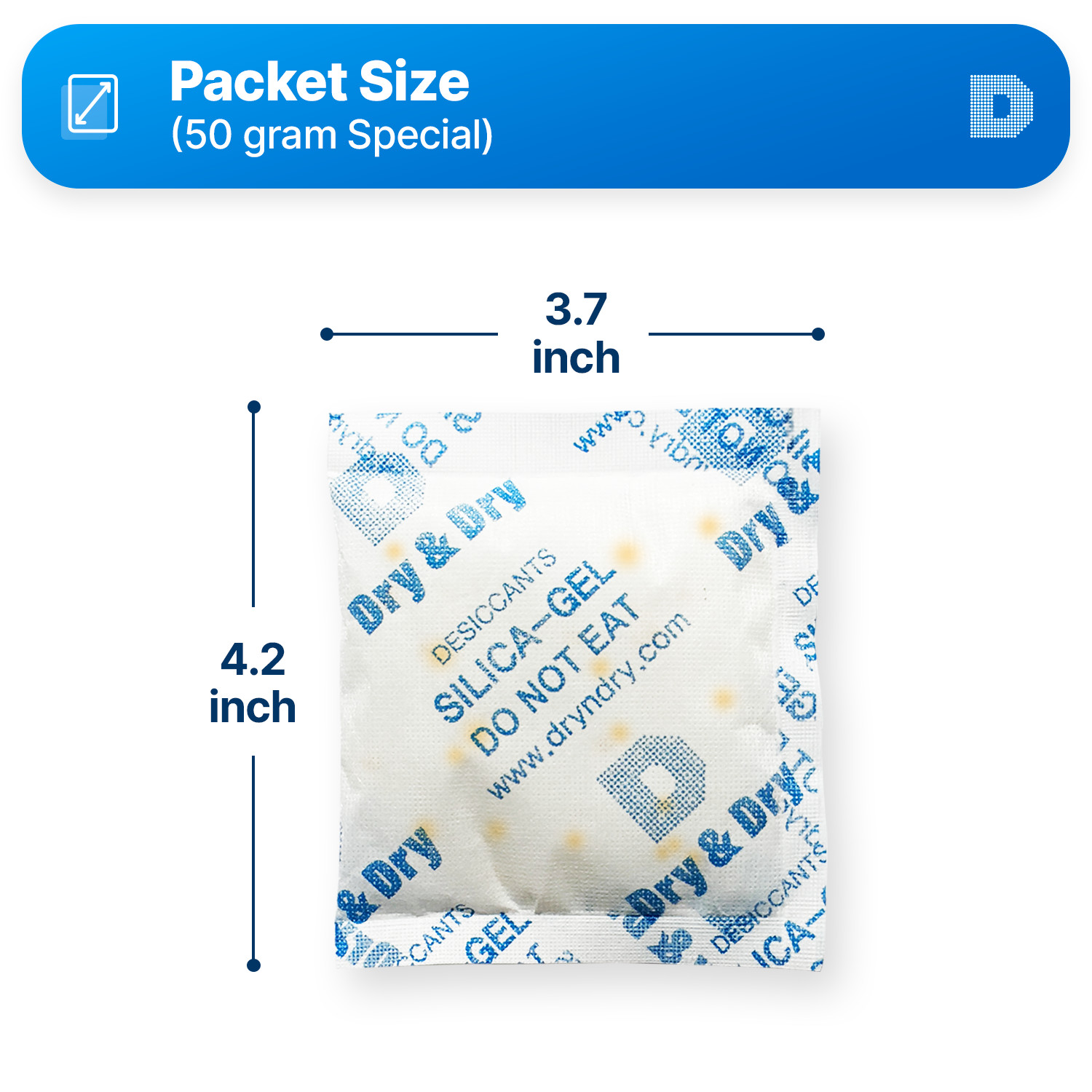 50 gram X 12 PK “Dry & Dry” Food Grade Orange Indicating Silica Gel Packets